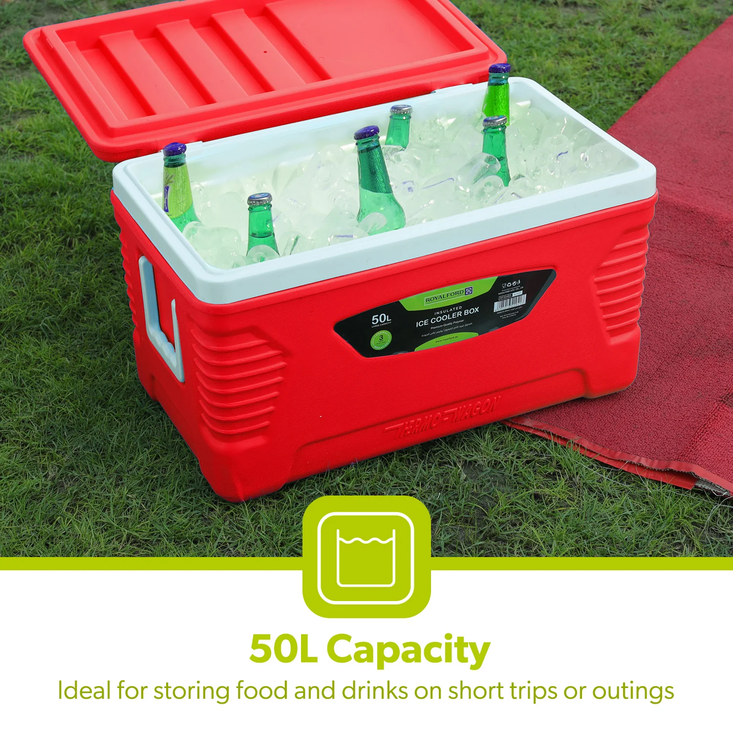 50L Red Double Insulated Ice Cooler Chest - Image 4