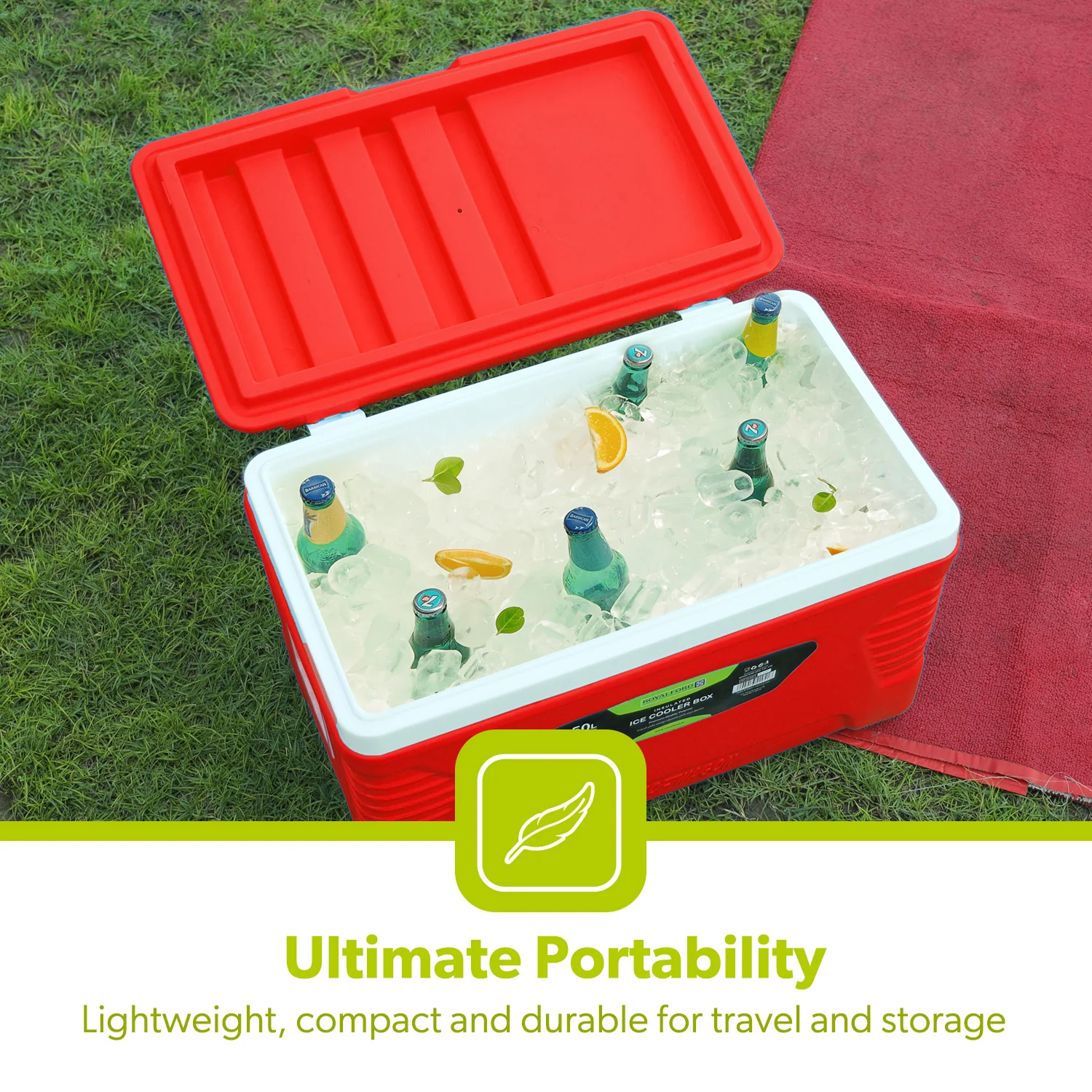 50L Red Double Insulated Ice Cooler Chest - Image 5
