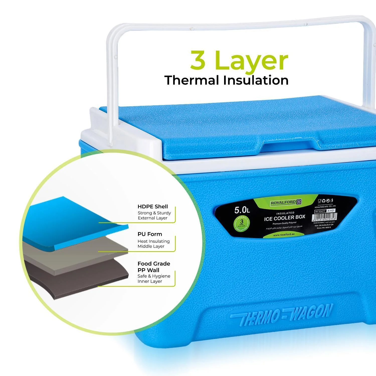 5L Insulated Ice Cooler Box - Blue - Portable, Lightweight - Image 3