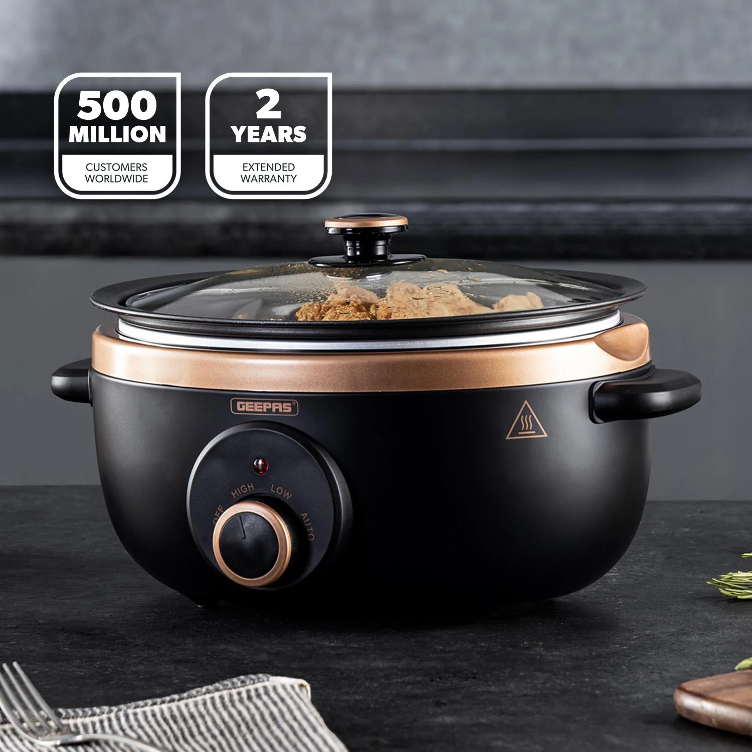 6.5L Black and Gold Slow Cooker With Three-Heat Settings - Image 2