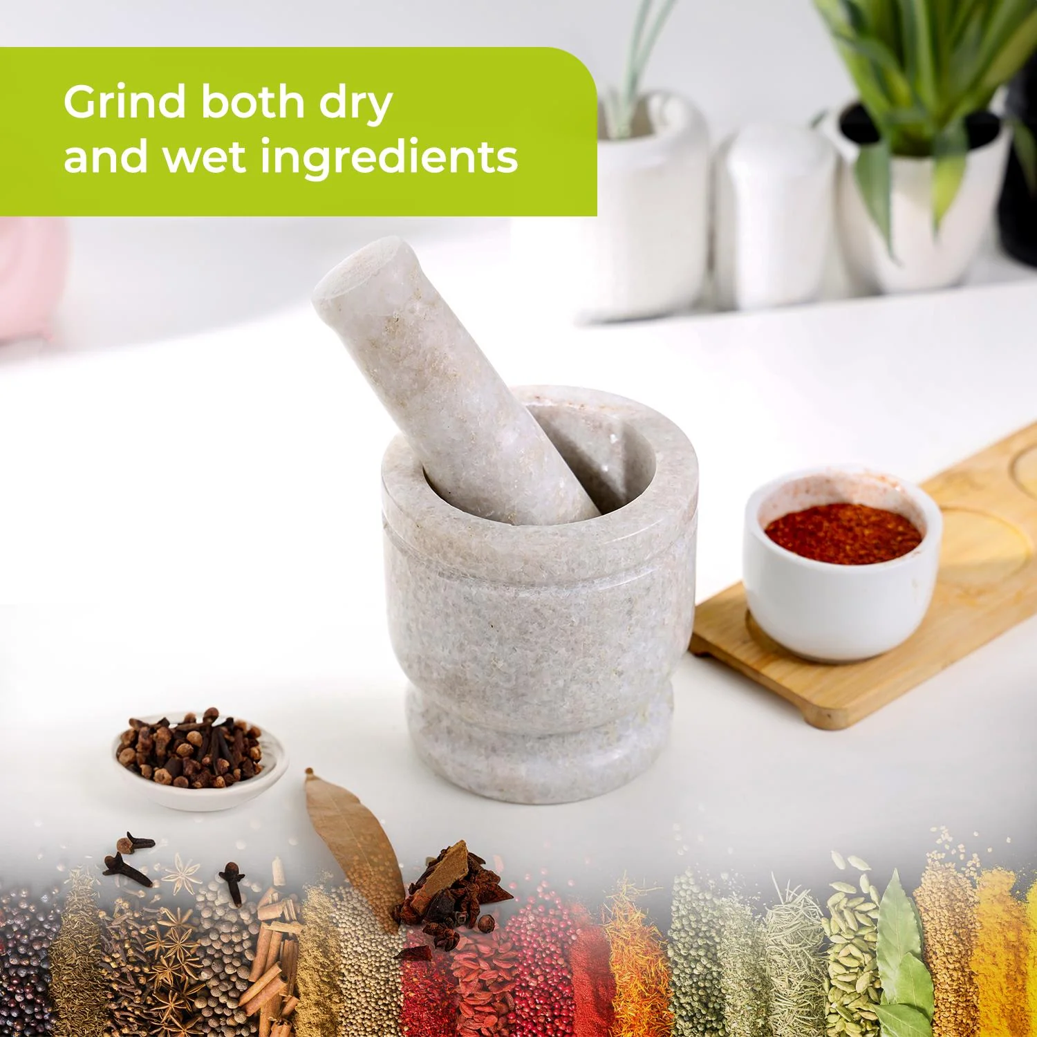 6" White Marble Pestle & Mortar Grinder Set - Image 5