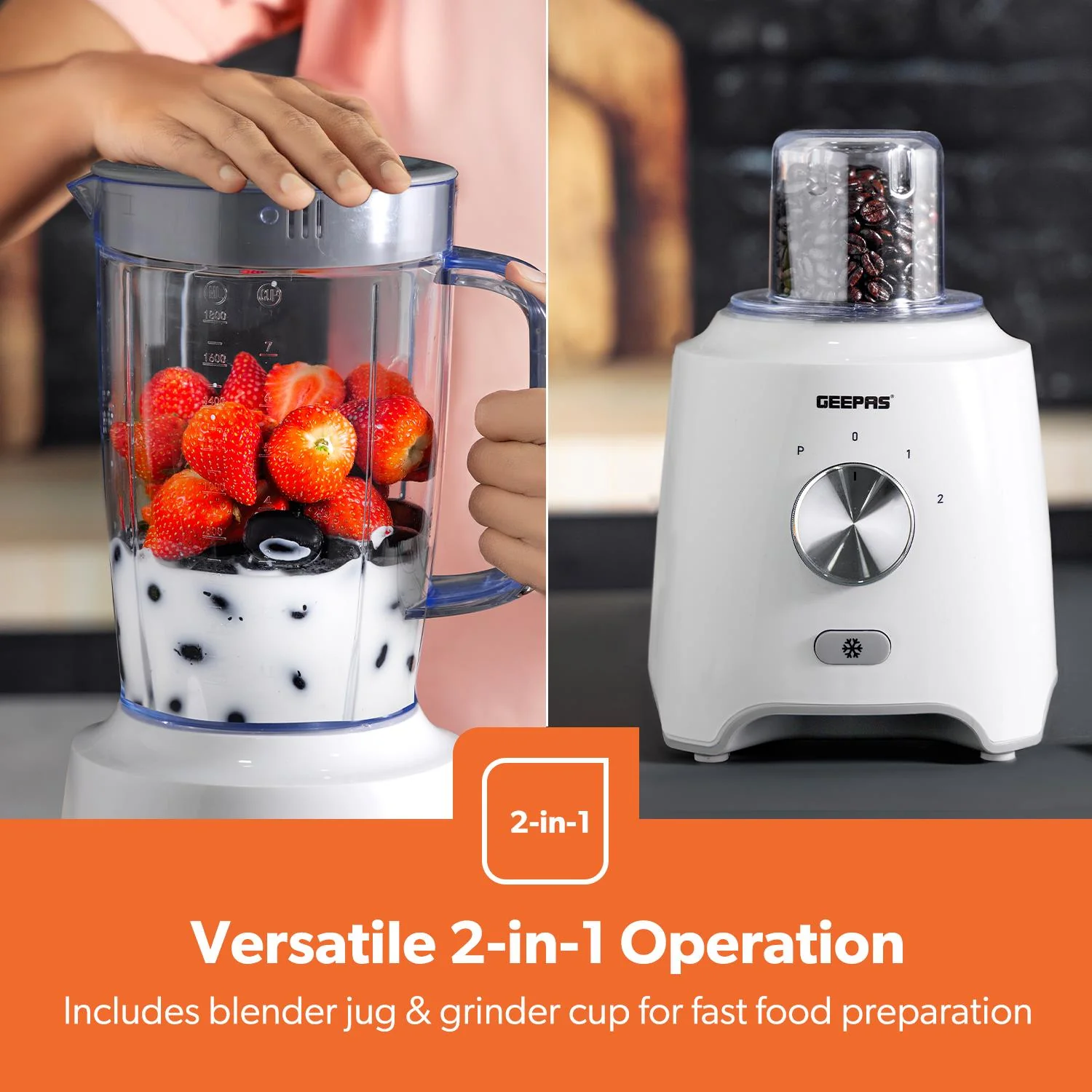 600W Countertop Ice Crushing Blender In White and Black - Image 3