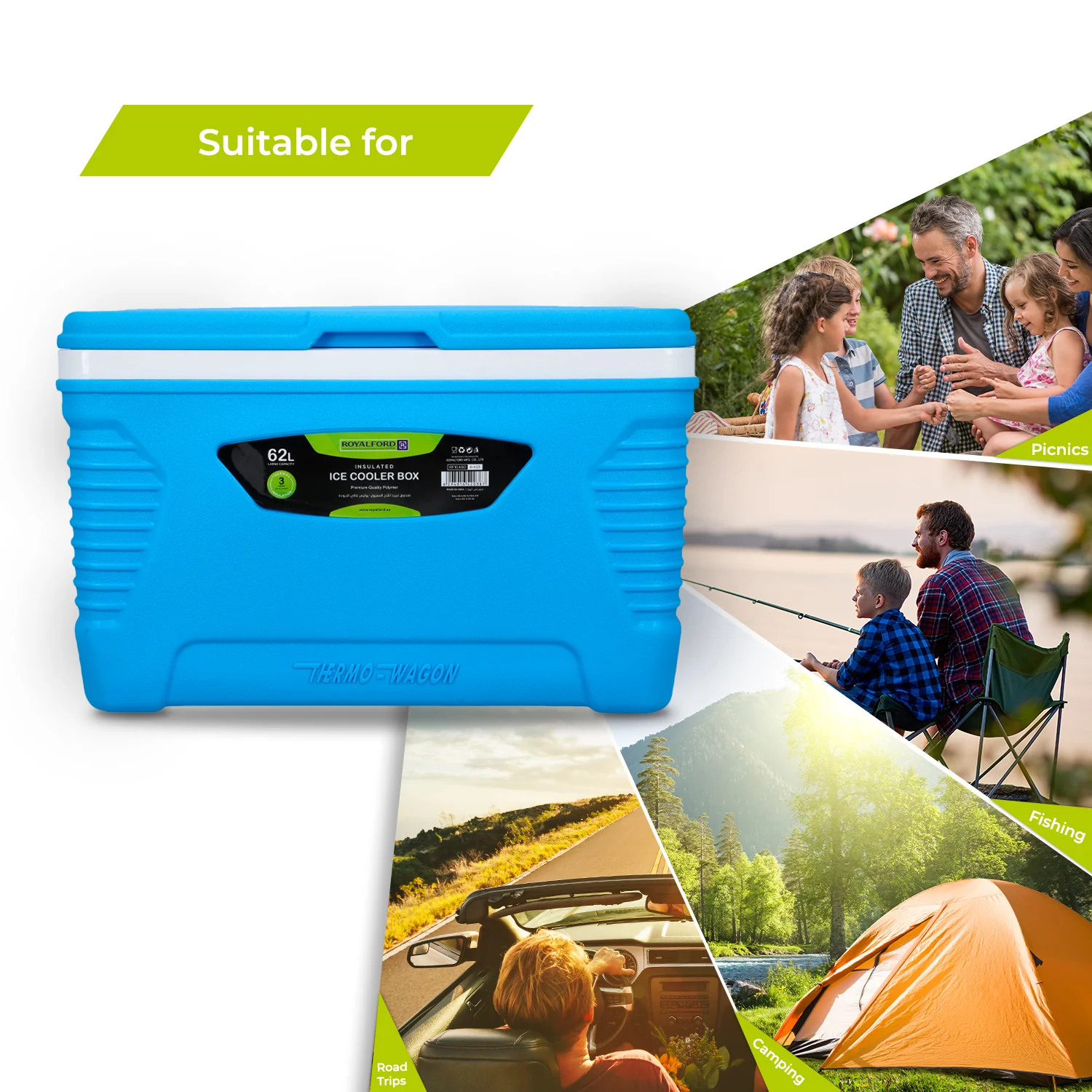 62L Blue 3-Layer Insulated Ice Cooler Box - Image 6