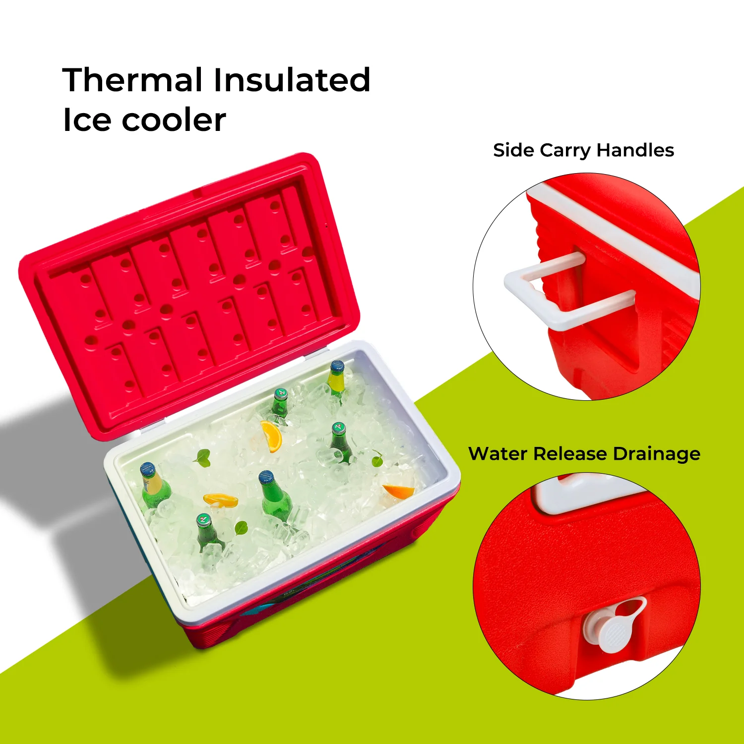 62L Red Insulated Ice Cooler Box - Image 4