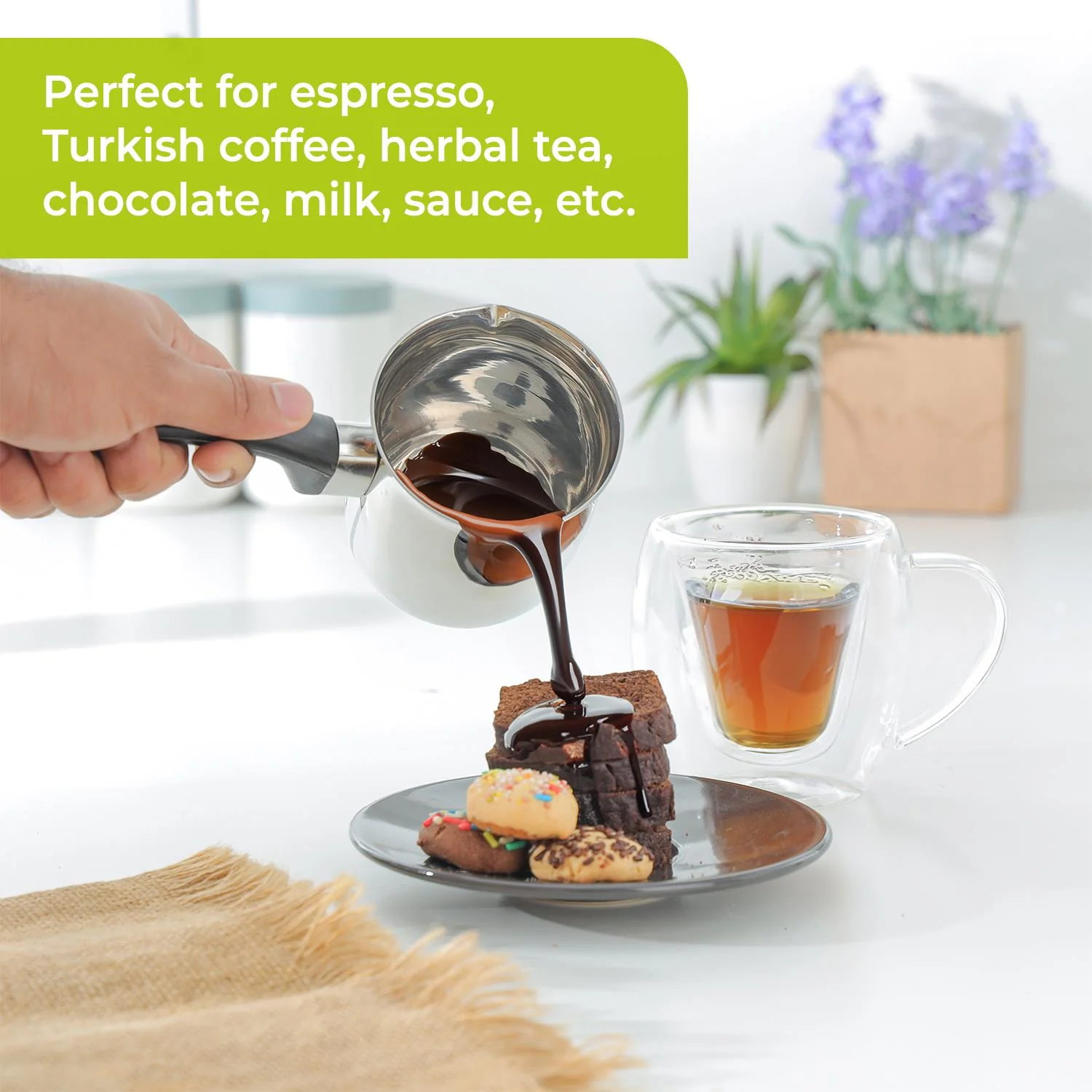 680ml Traditional Stainless Steel Turkish Coffee and Tea Pot - Image 6