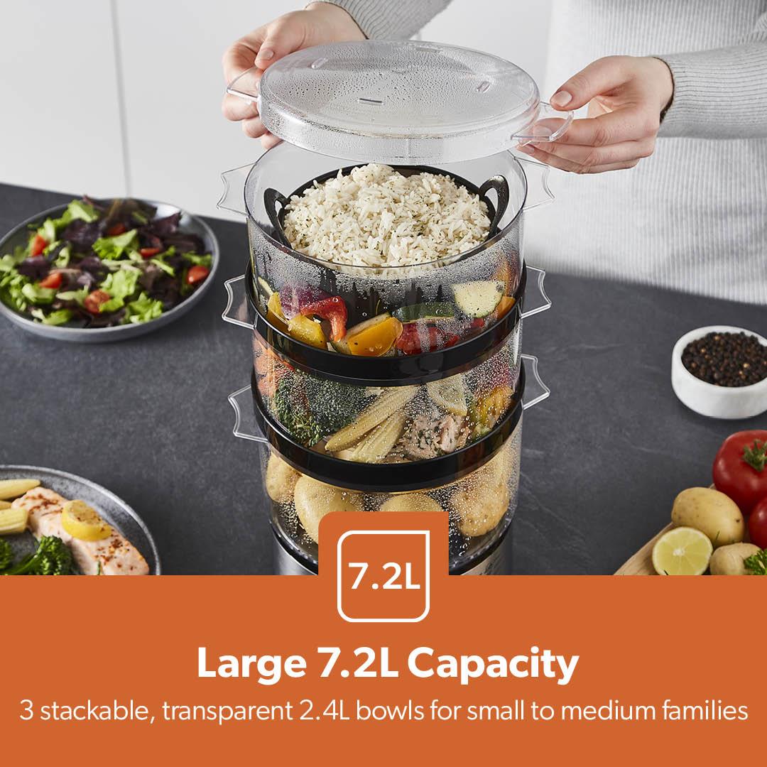 7.2L Stainless Steel Electric Food Steamer With 3 Tiers - Image 3