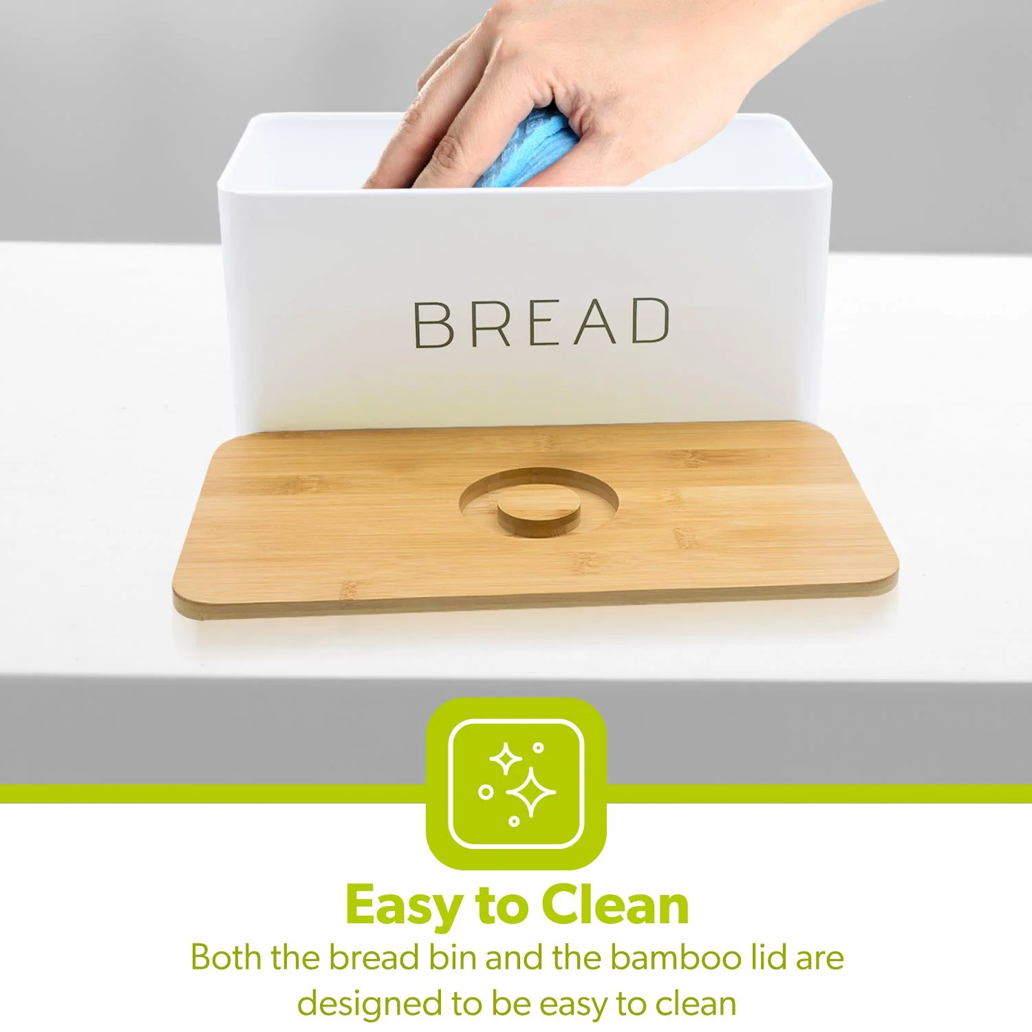 7.6L White Metal Bread Bin With Wooden Chopping Board - Image 2