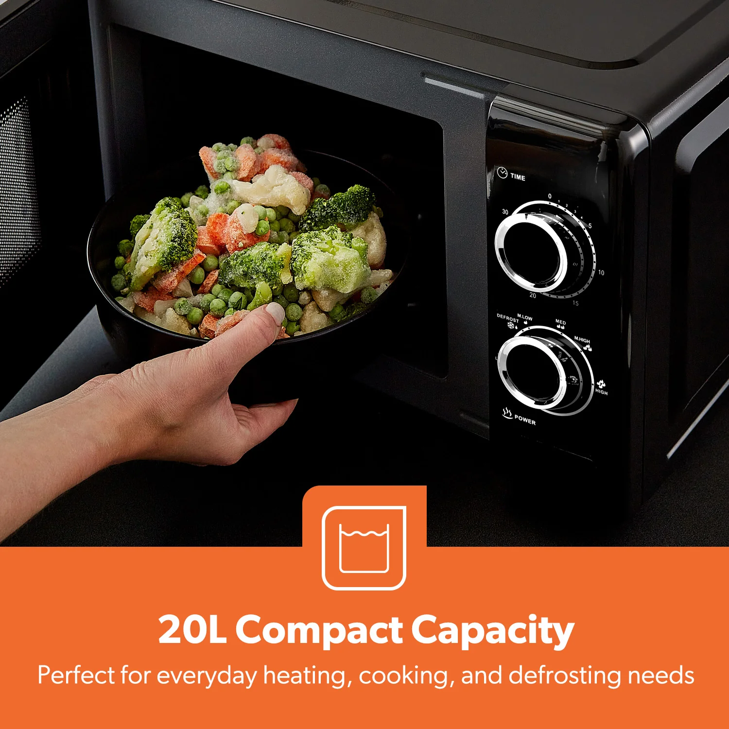 20L Black Solo Freestanding Manual Microwave - Image 3
