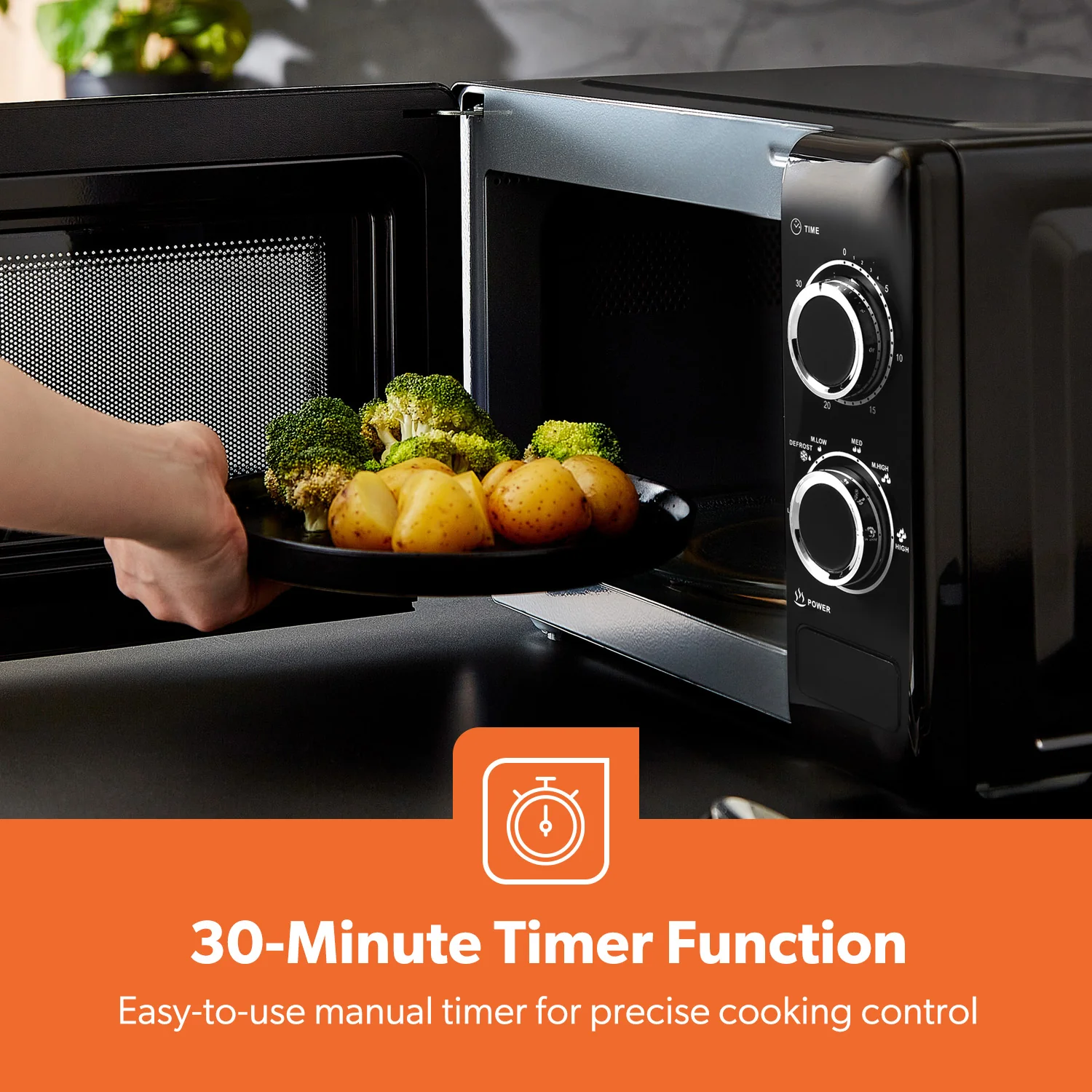 20L Black Solo Freestanding Manual Microwave - Image 4