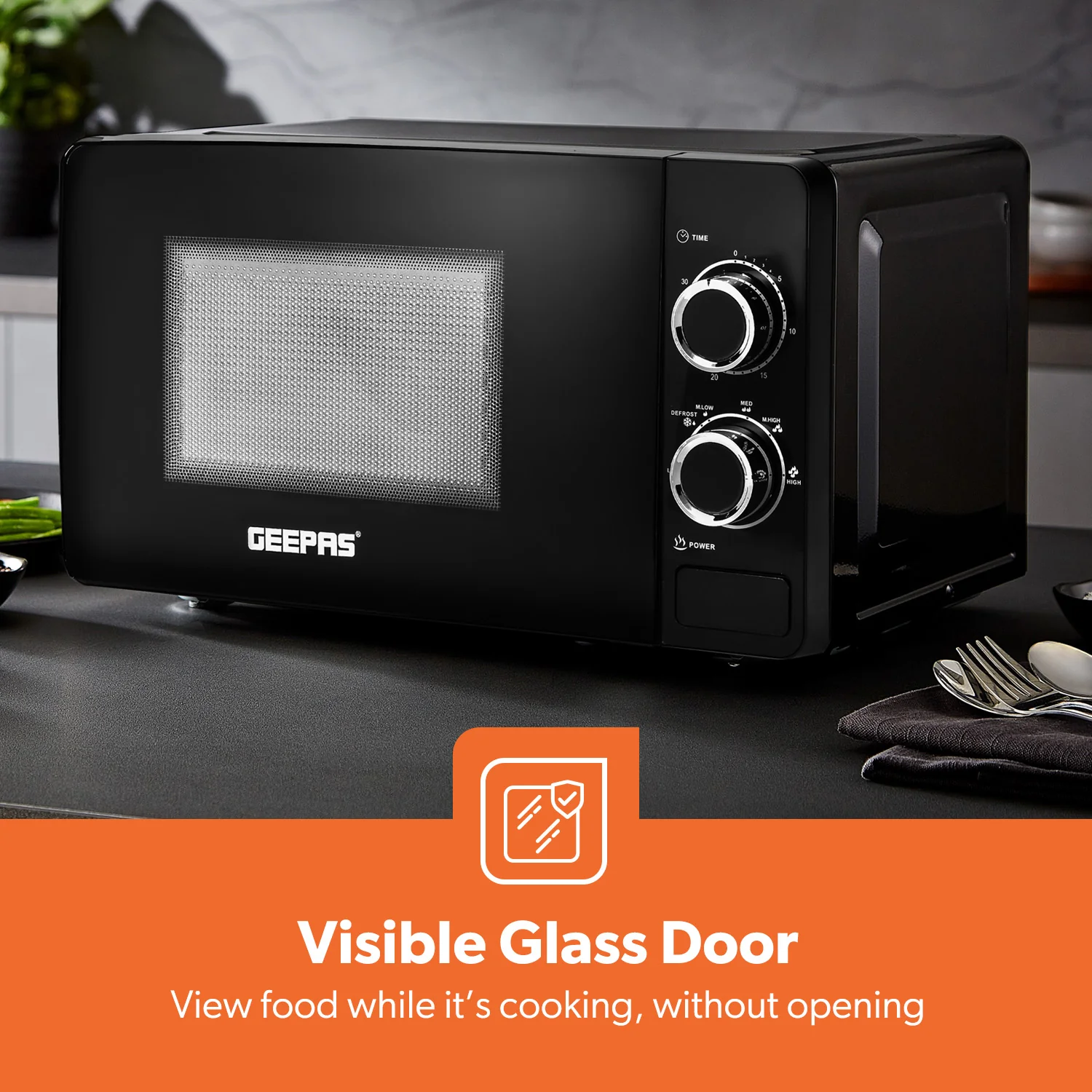 20L Black Solo Freestanding Manual Microwave - Image 6