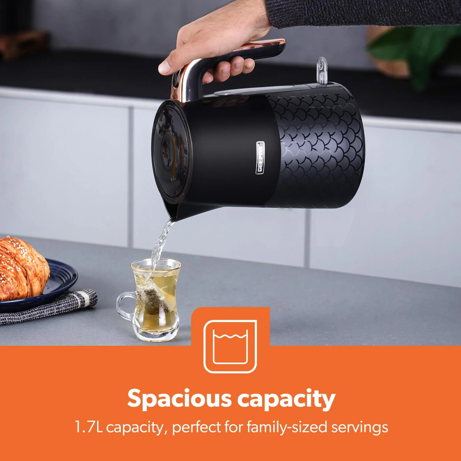 Aurora Black and Rose Gold 3-In-1 Microwave, Kettle & Toaster Set - Image 4