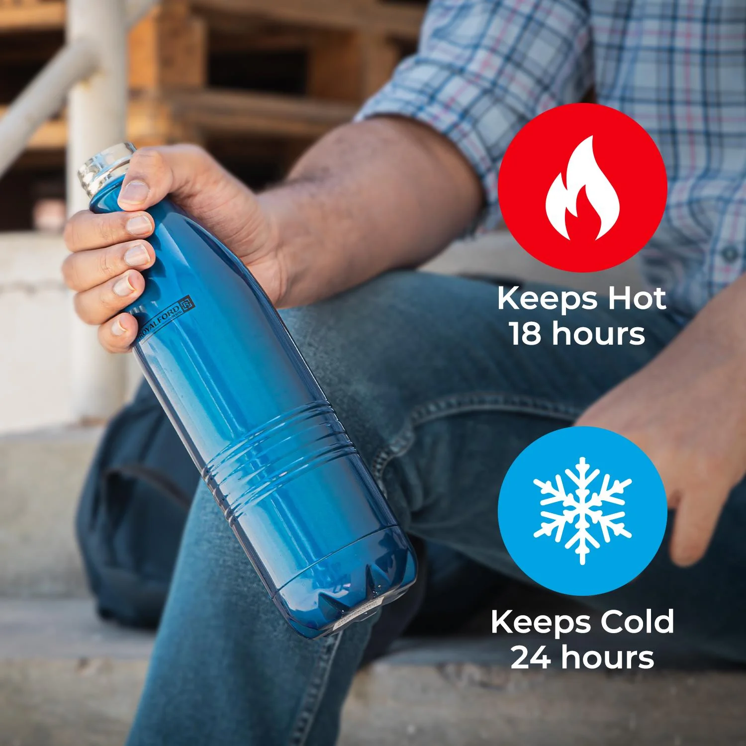 750ml Blue Stainless Steel Insulated Thermal Flask - Image 5