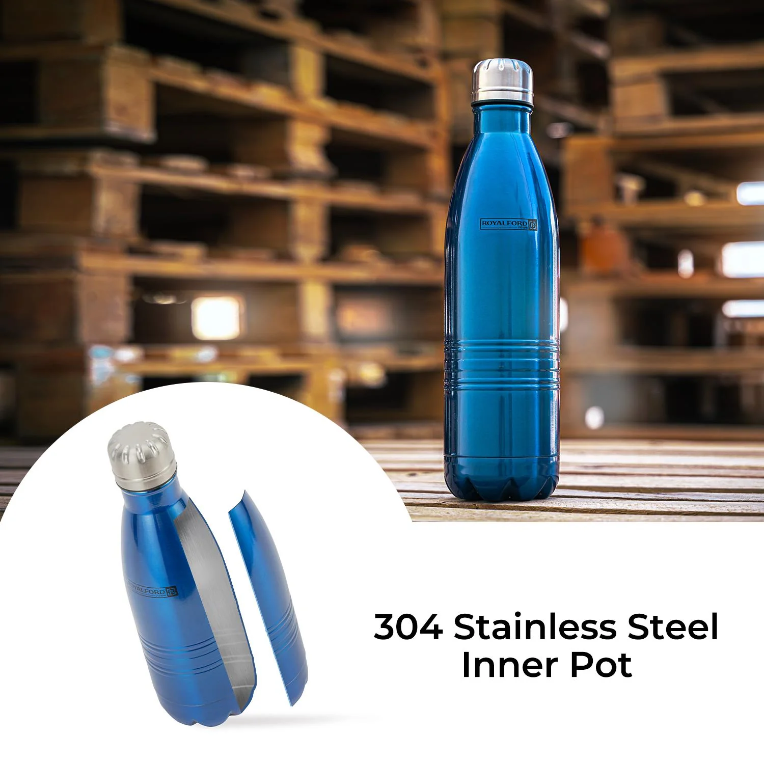 750ml Blue Stainless Steel Insulated Thermal Flask - Image 6