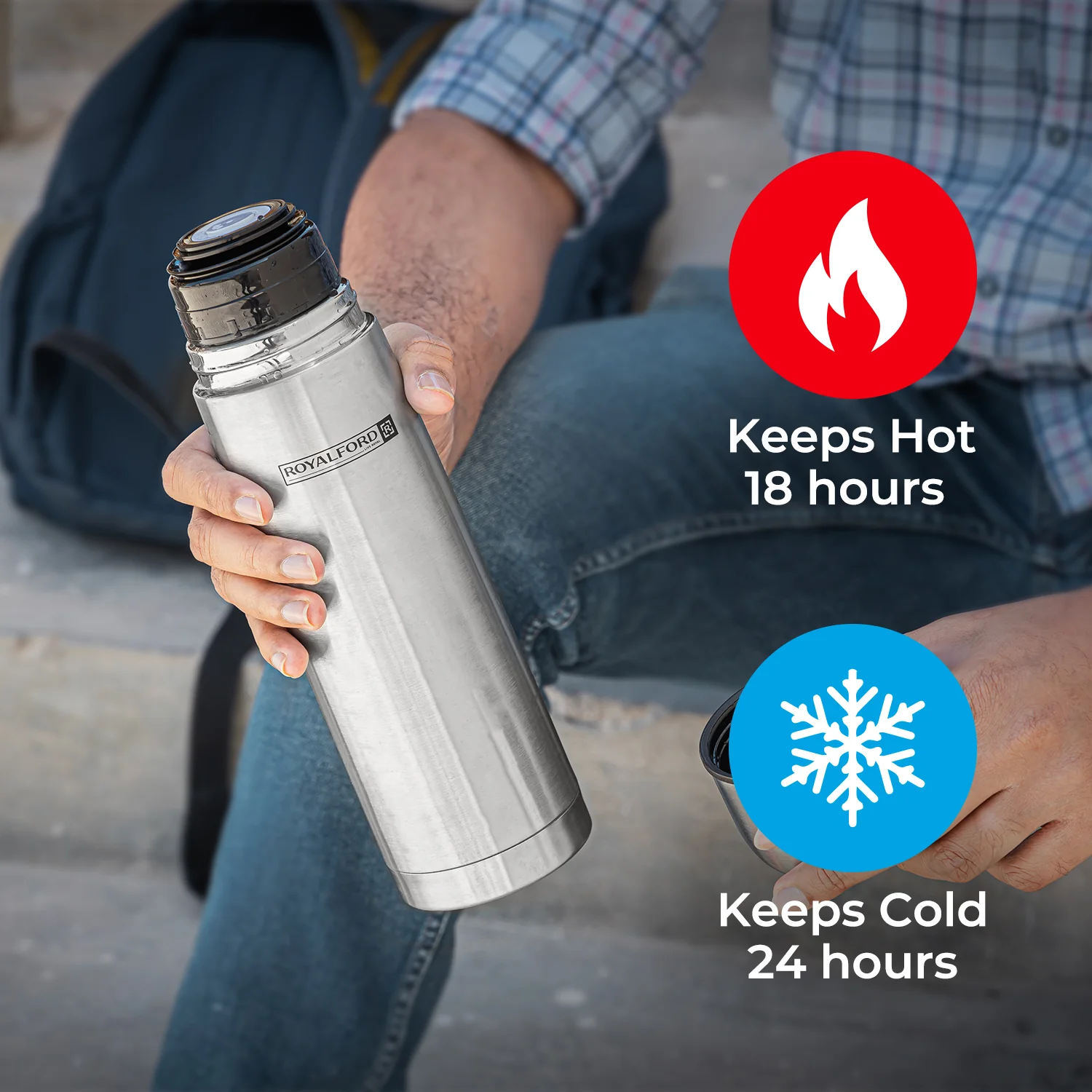 750ml Double Walled Stainless Steel Flask Bottle - Image 4