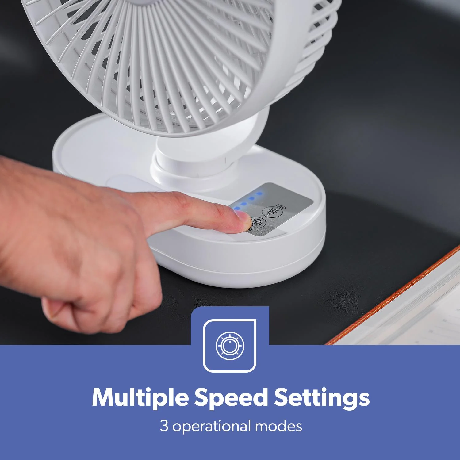 8-Inch Rechargeable AC/DC Portable Desk Fan With Night Light - Image 5