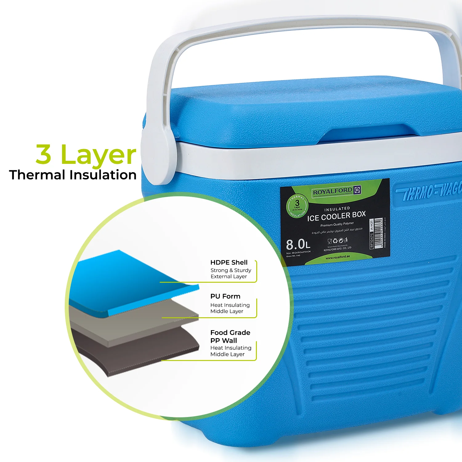 8L Blue Insulated Ice Cooler Box - Image 3