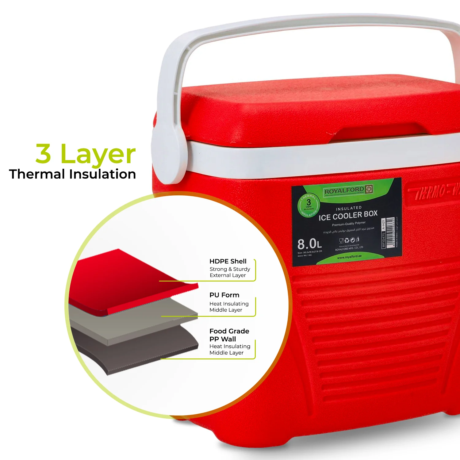 8L Red Insulated Ice Cooler Box - Image 3