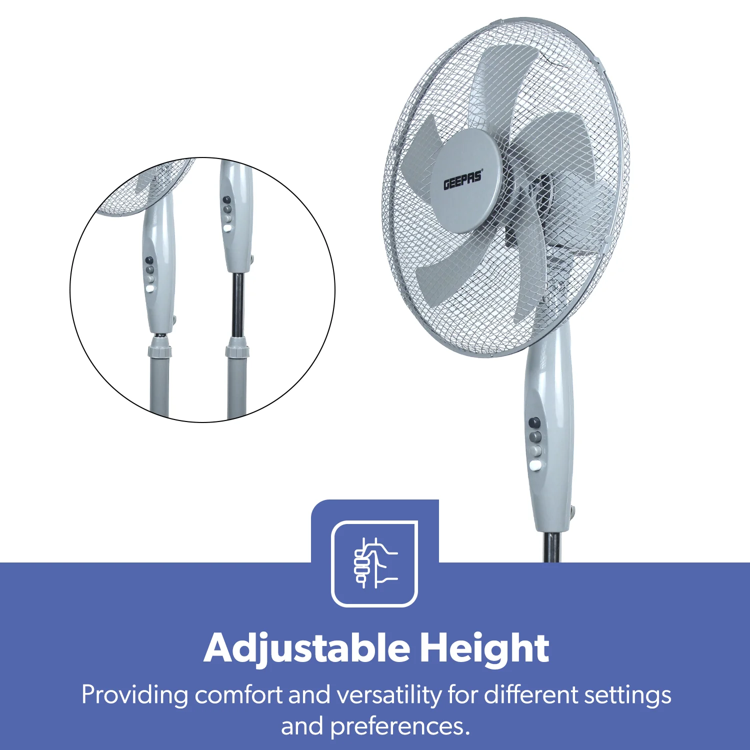 16-Inch Grey 5-Blade Oscillating Pedestal Fan - Image 3