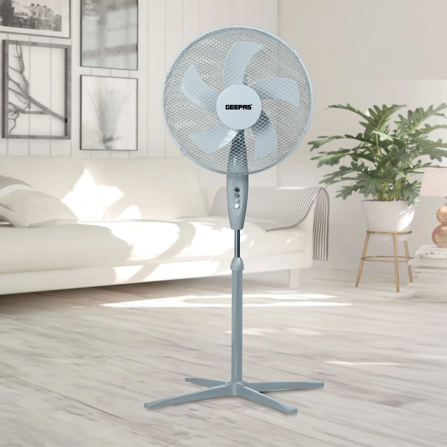 16-Inch Grey 5-Blade Oscillating Pedestal Fan - Image 6