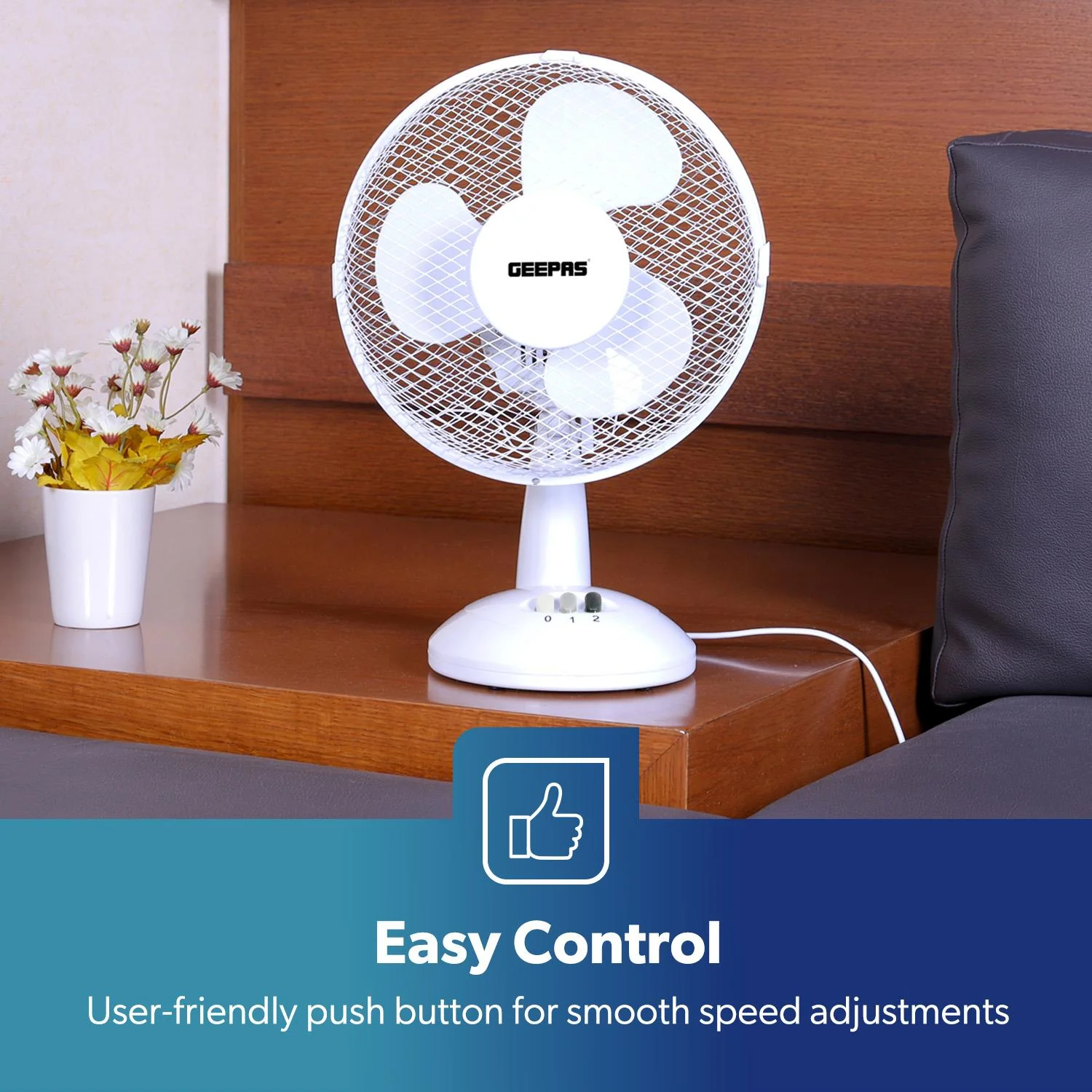 Quiet 9-Inch White Electric Portable Desk Fan - Image 5