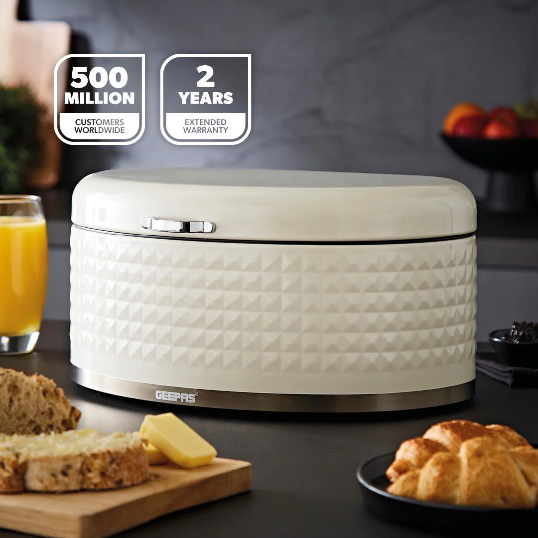 9L Argyle Cream Carbon Steel Bread Bin Kitchen Storage - Image 2
