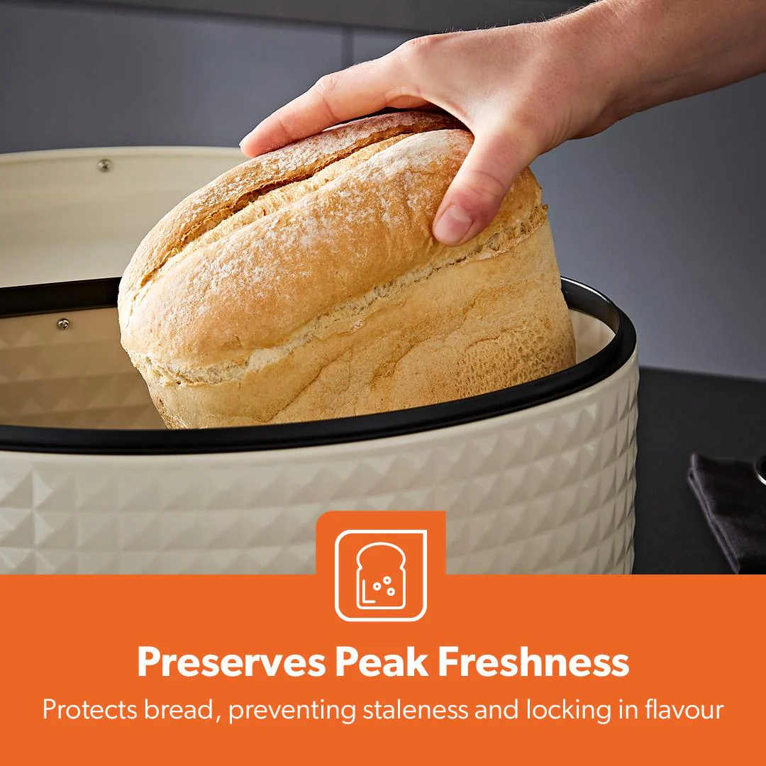 9L Argyle Cream Carbon Steel Bread Bin Kitchen Storage - Image 7