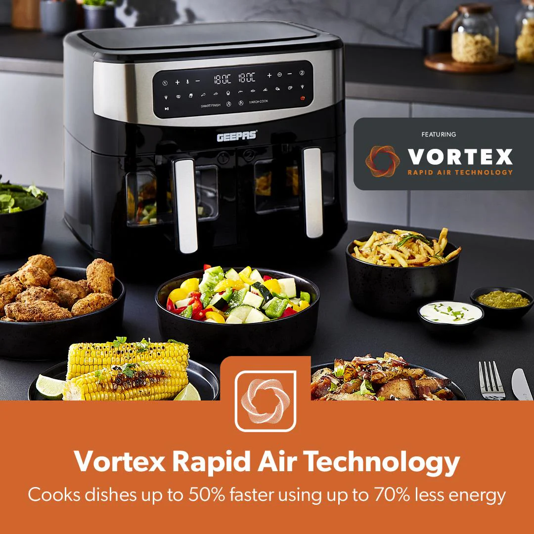 9L Twin XL Vortex Dual Basket Air Fryers Rapid - Digital Touchscreen - Image 2