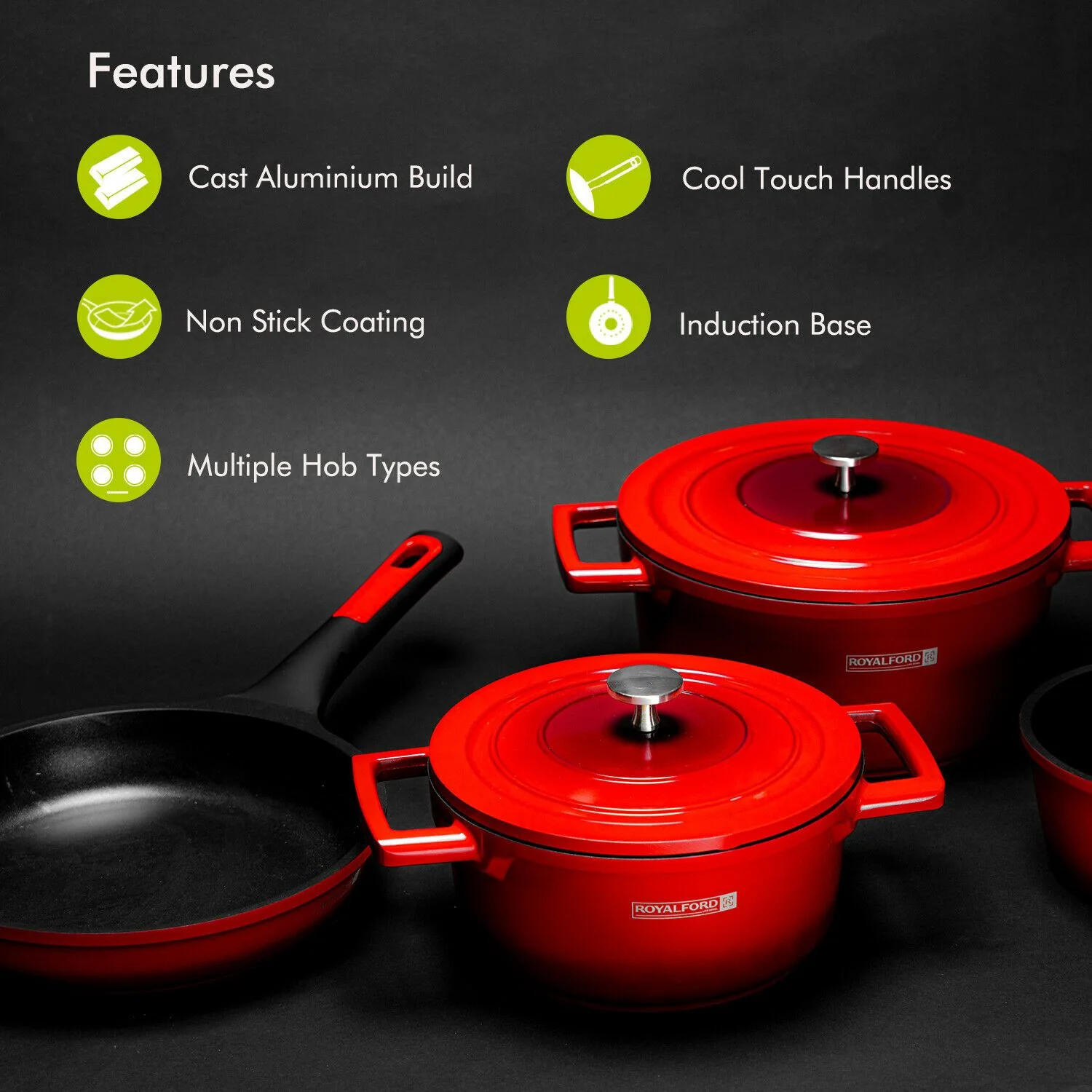 Vintage Red Non-Stick Cookware Set Four Piece - Image 5