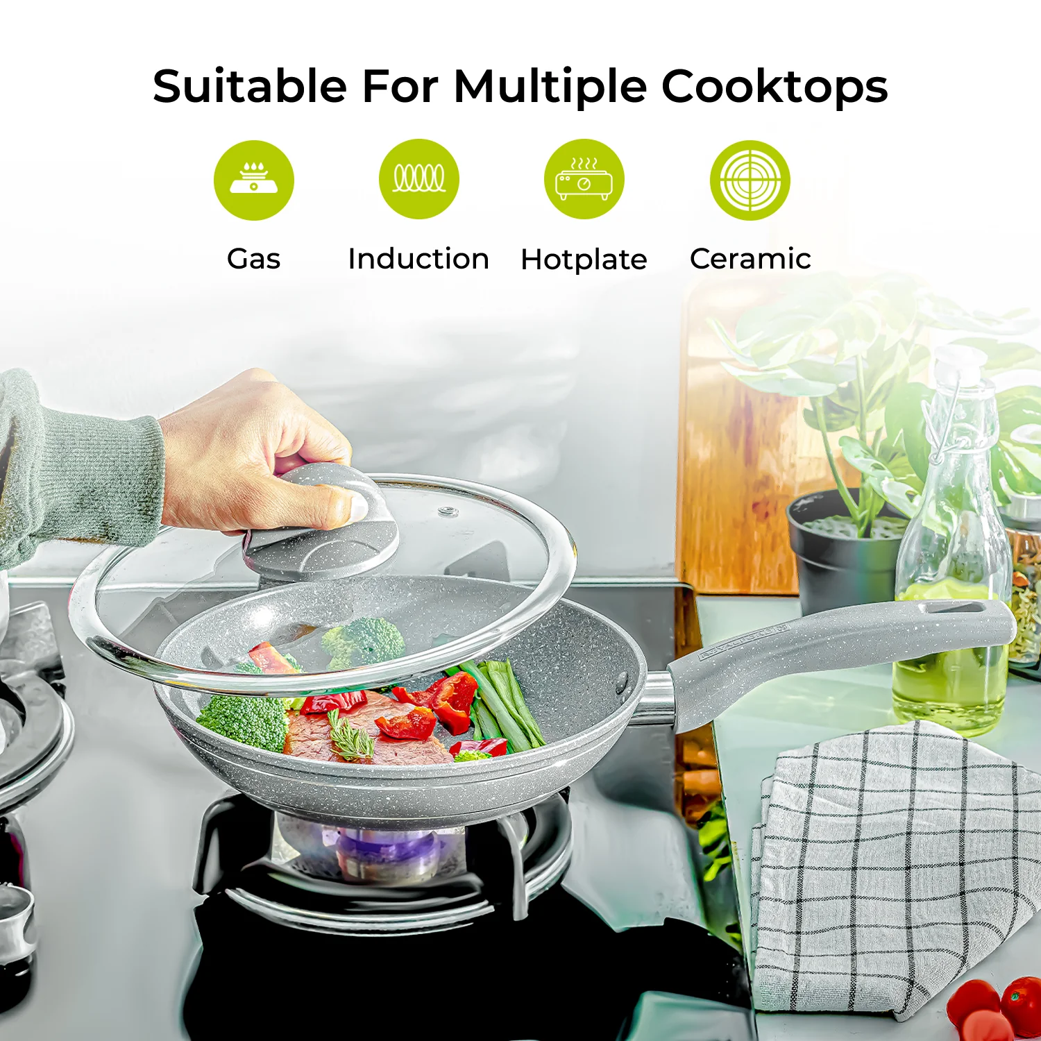 26cm Aluminium Non-Stick Frying Pan with Glass Lid - Image 3