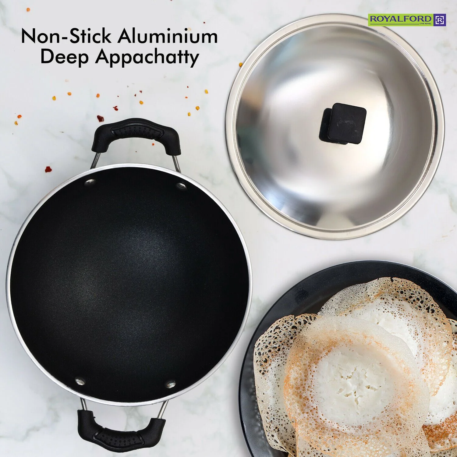Appachatty Deep Appam Non-Stick Granite Pan With Lid - Image 5