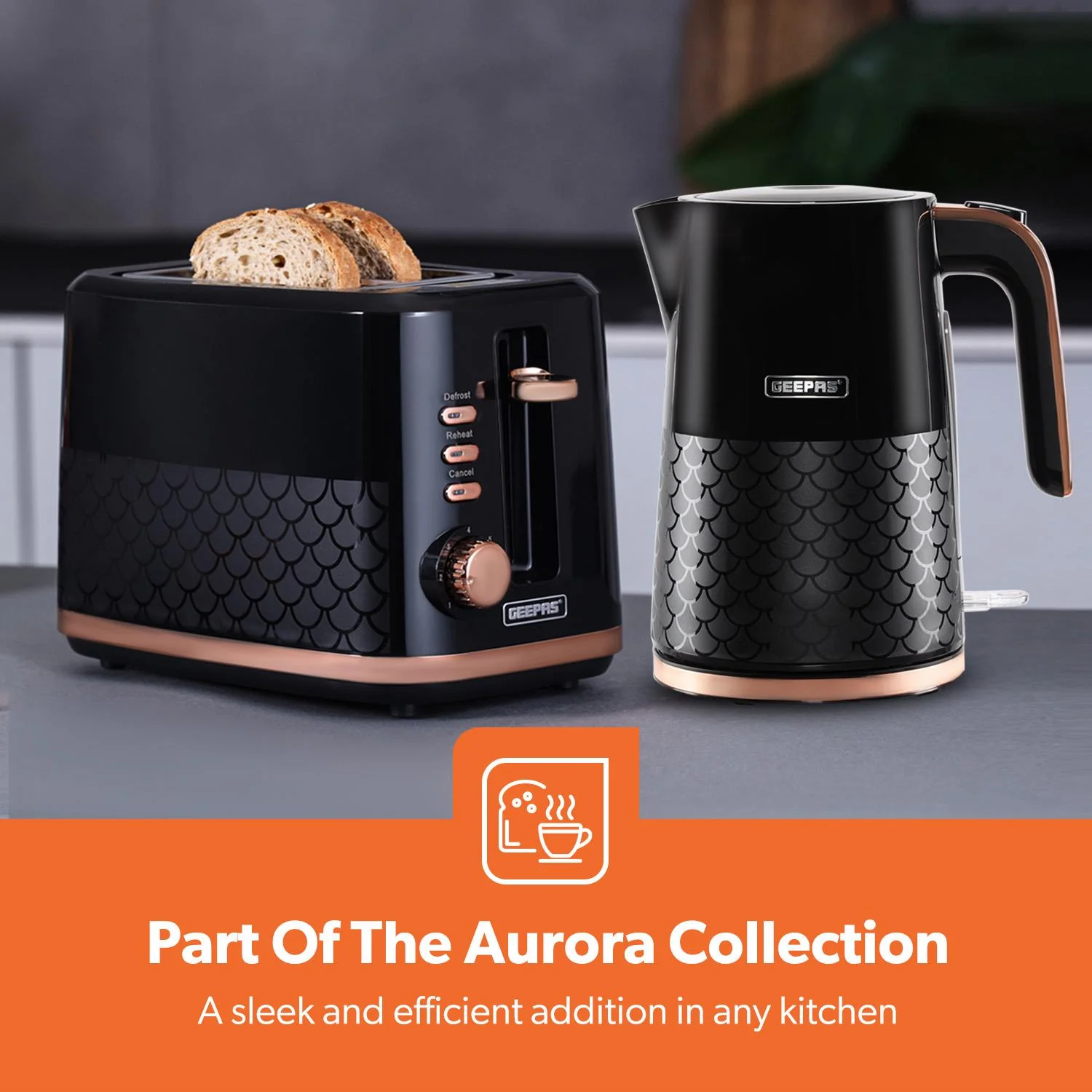 Aurora 1.7L Electric Kettle & 2-Slice Bread Toaster Matching Set - Image 3