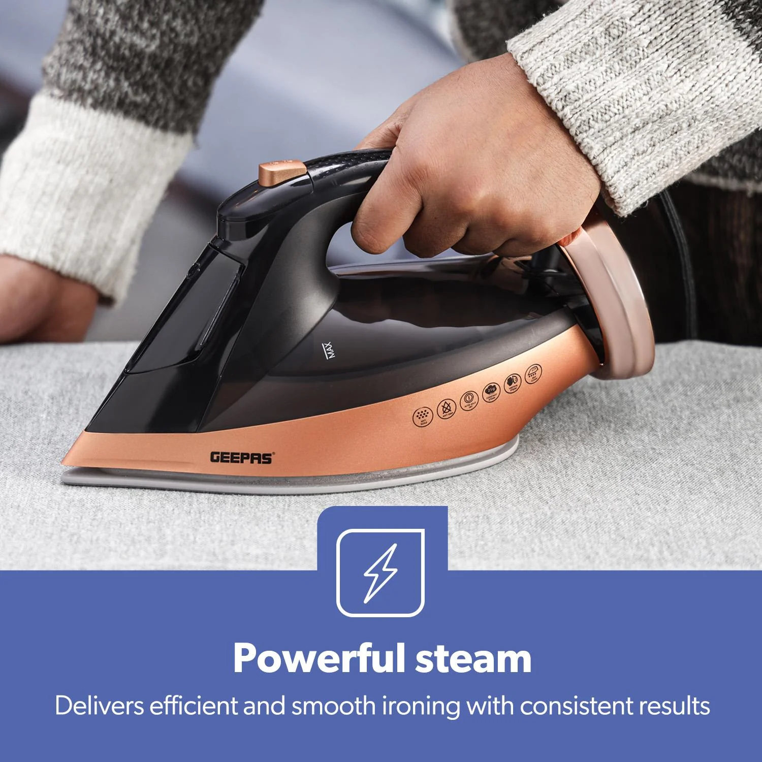 Auto Temperature Detection Smart Steam Iron Rose Gold - Image 3