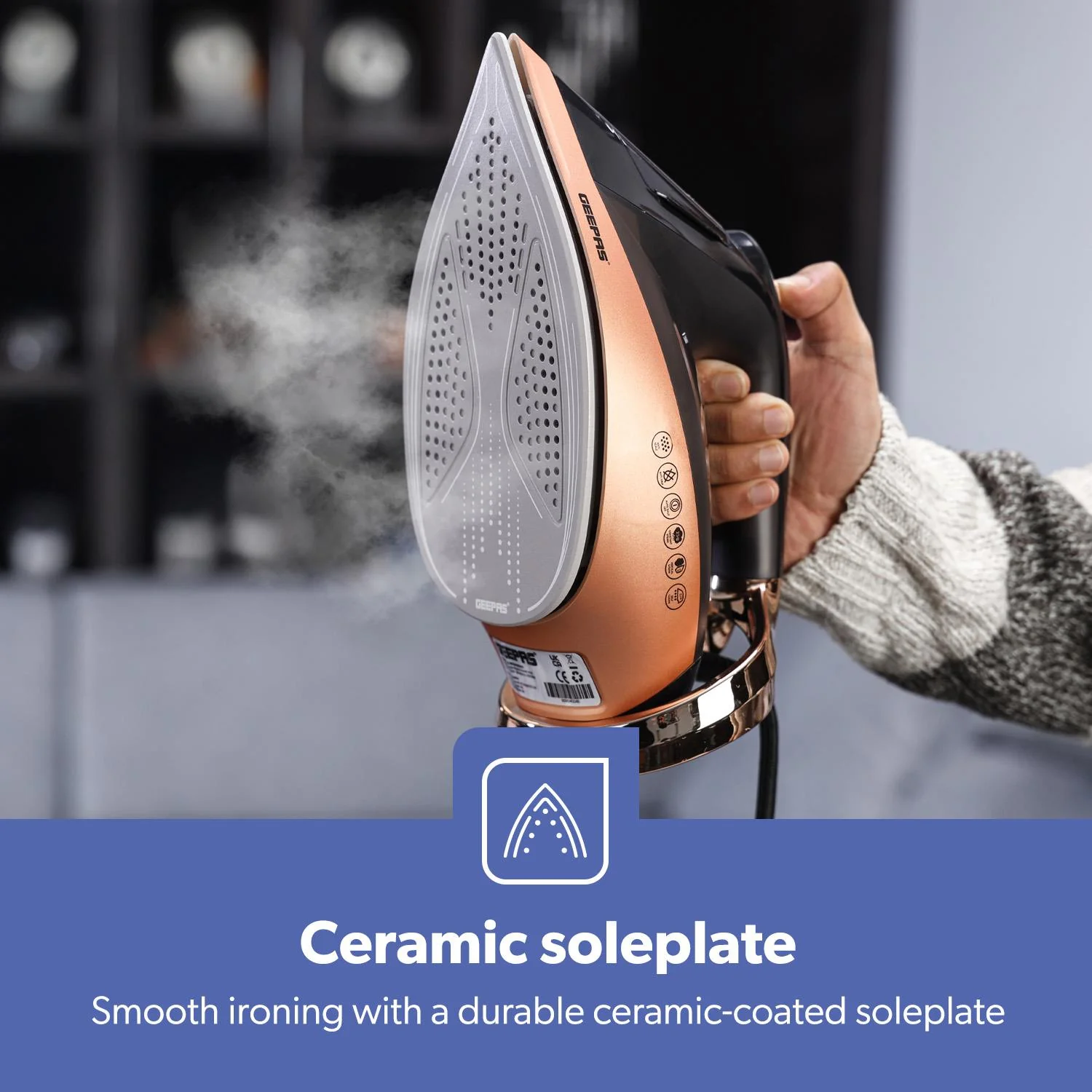 Auto Temperature Detection Smart Steam Iron Rose Gold - Image 4