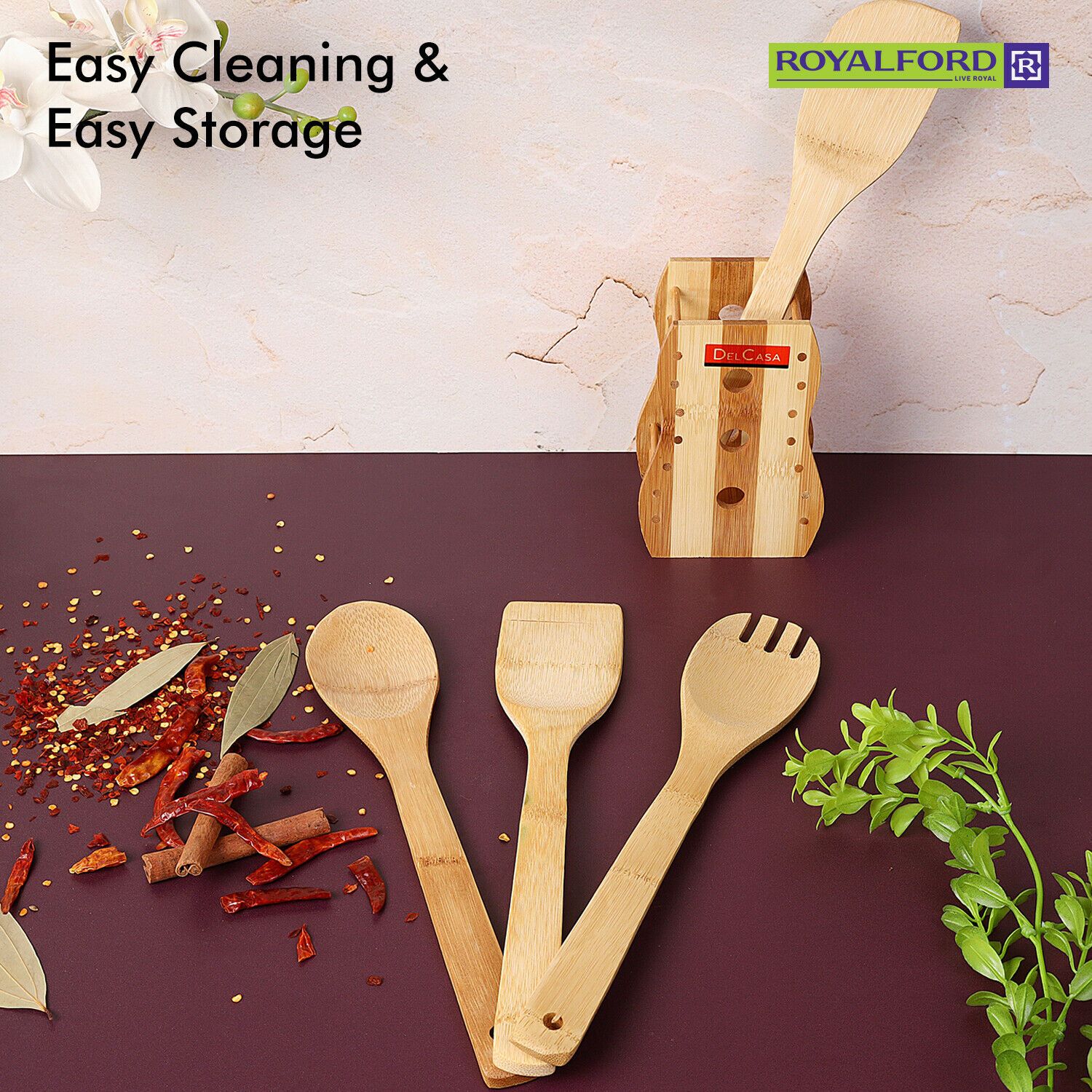 Royalford | Wooden Bamboo Kitchen Utensil Set - Image 5