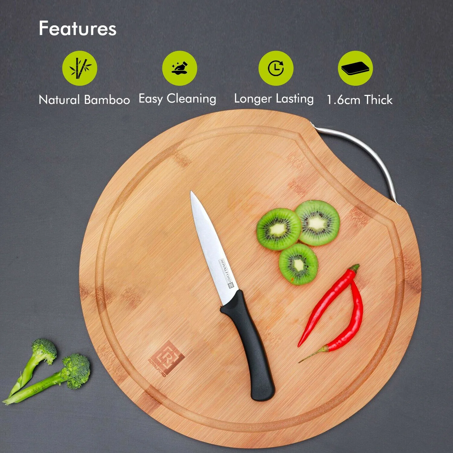 Natural Bamboo Wooden Chopping Board By Royalford - Image 3