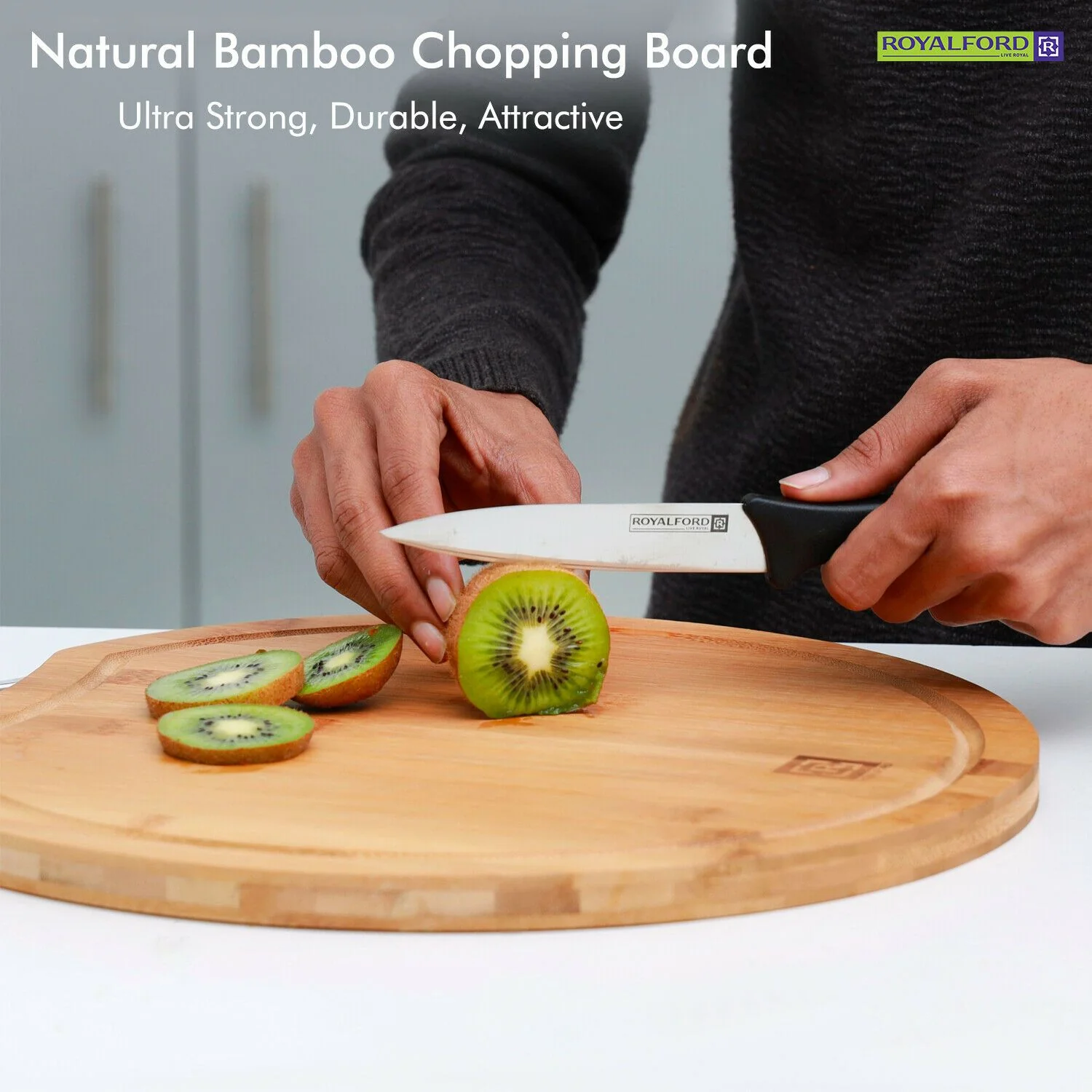 Natural Bamboo Wooden Chopping Board By Royalford - Image 4