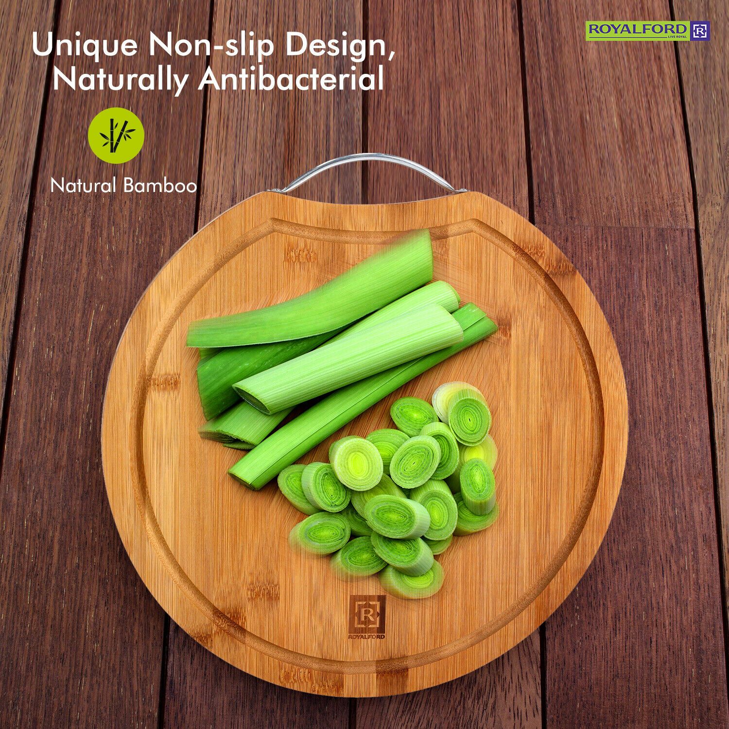 Natural Bamboo Wooden Chopping Board By Royalford - Image 5
