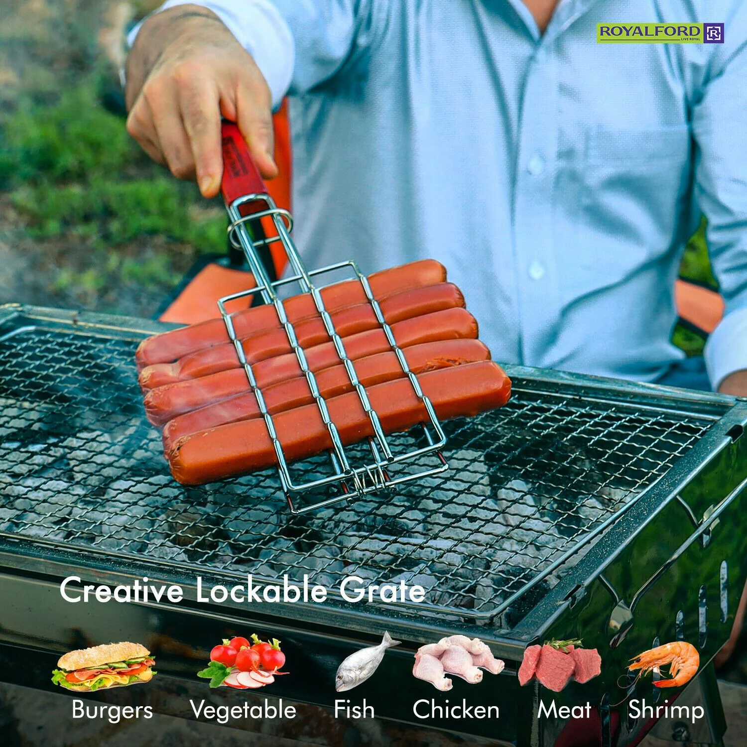 30cm Stainless Steel BBQ Grilling Basket - Image 4