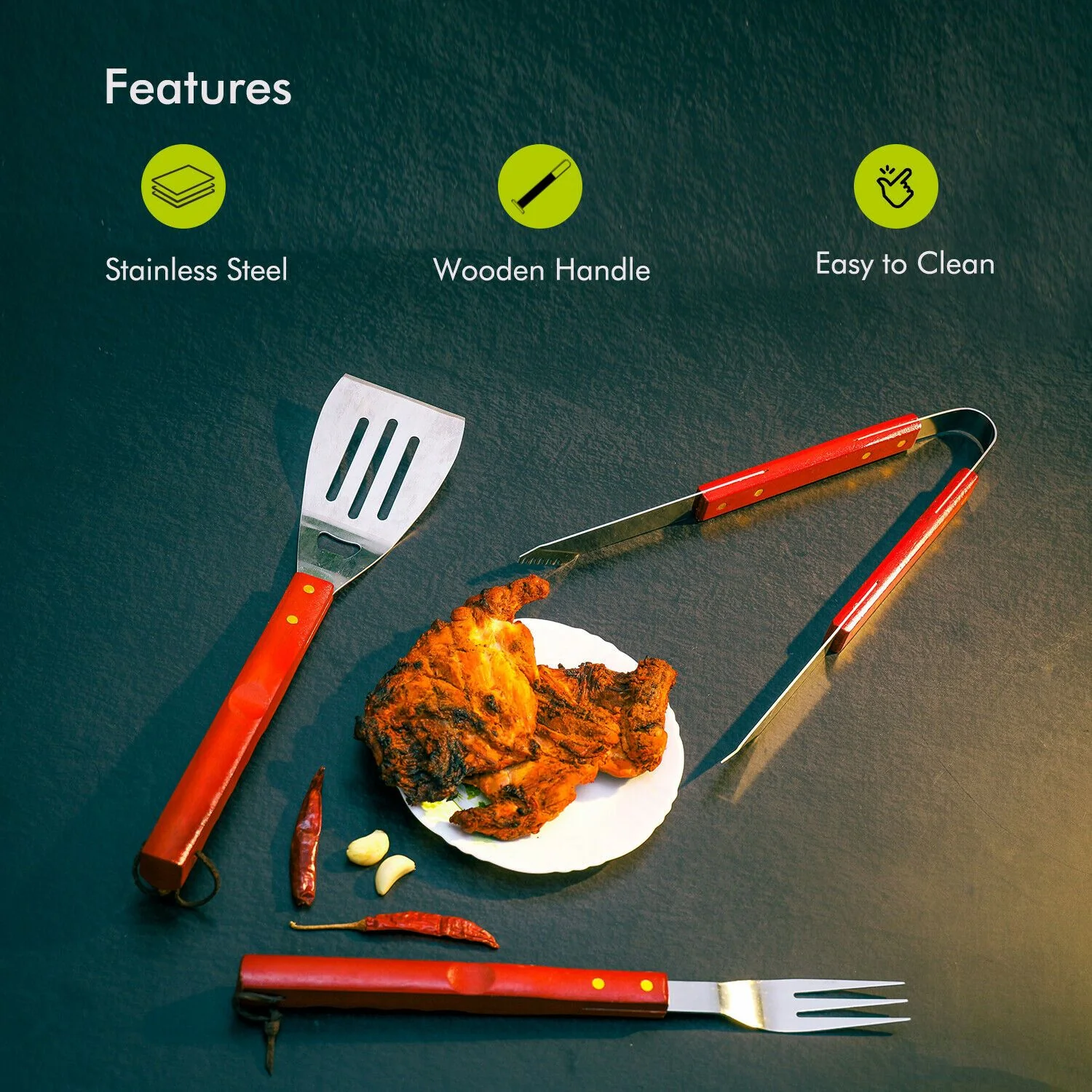 BBQ Stainless Steel Barbeque Utensils Grill Tool Set By Royalford - Image 3