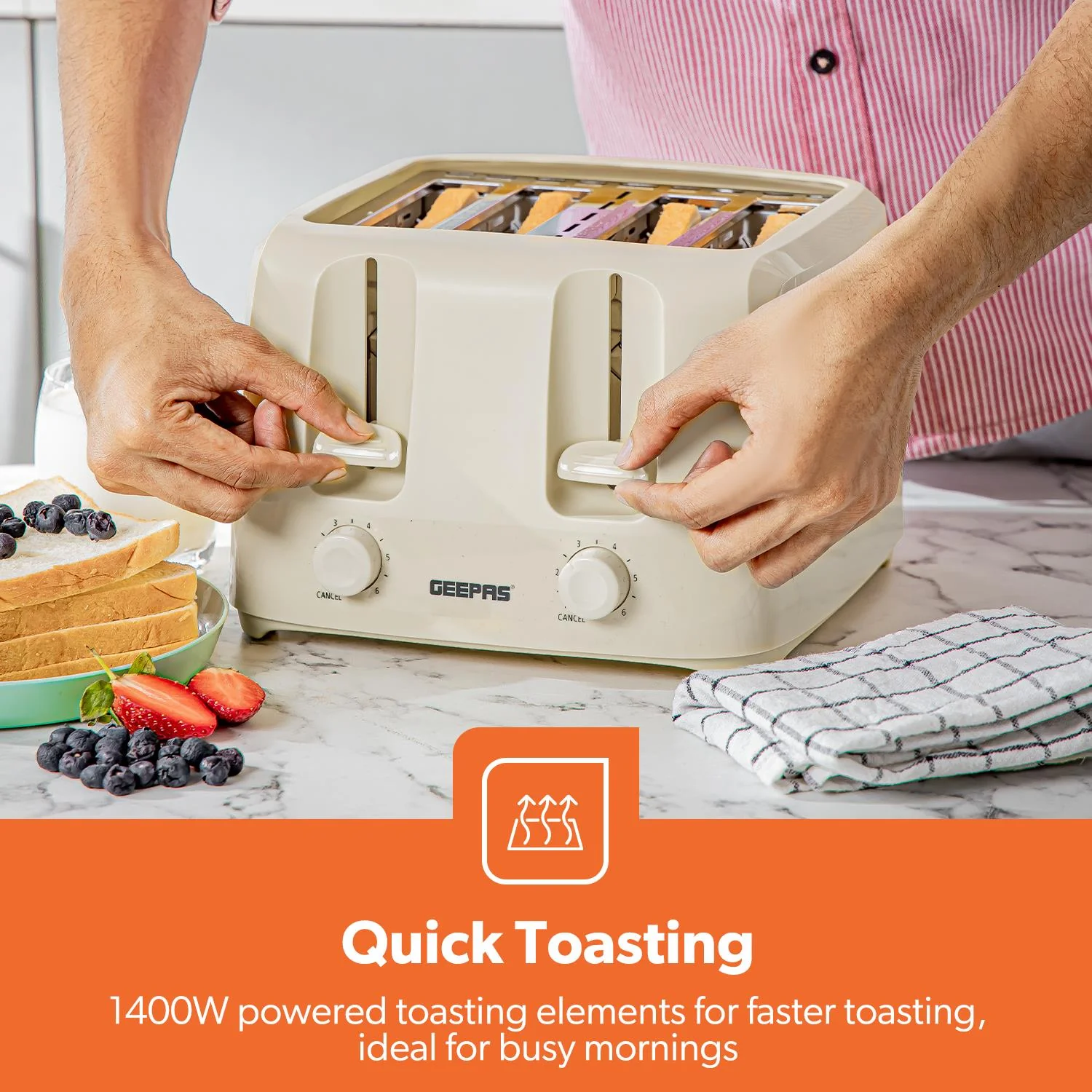 Plastic Beige 1.7L & 4-Slice Kettle and Toaster Set - Image 8