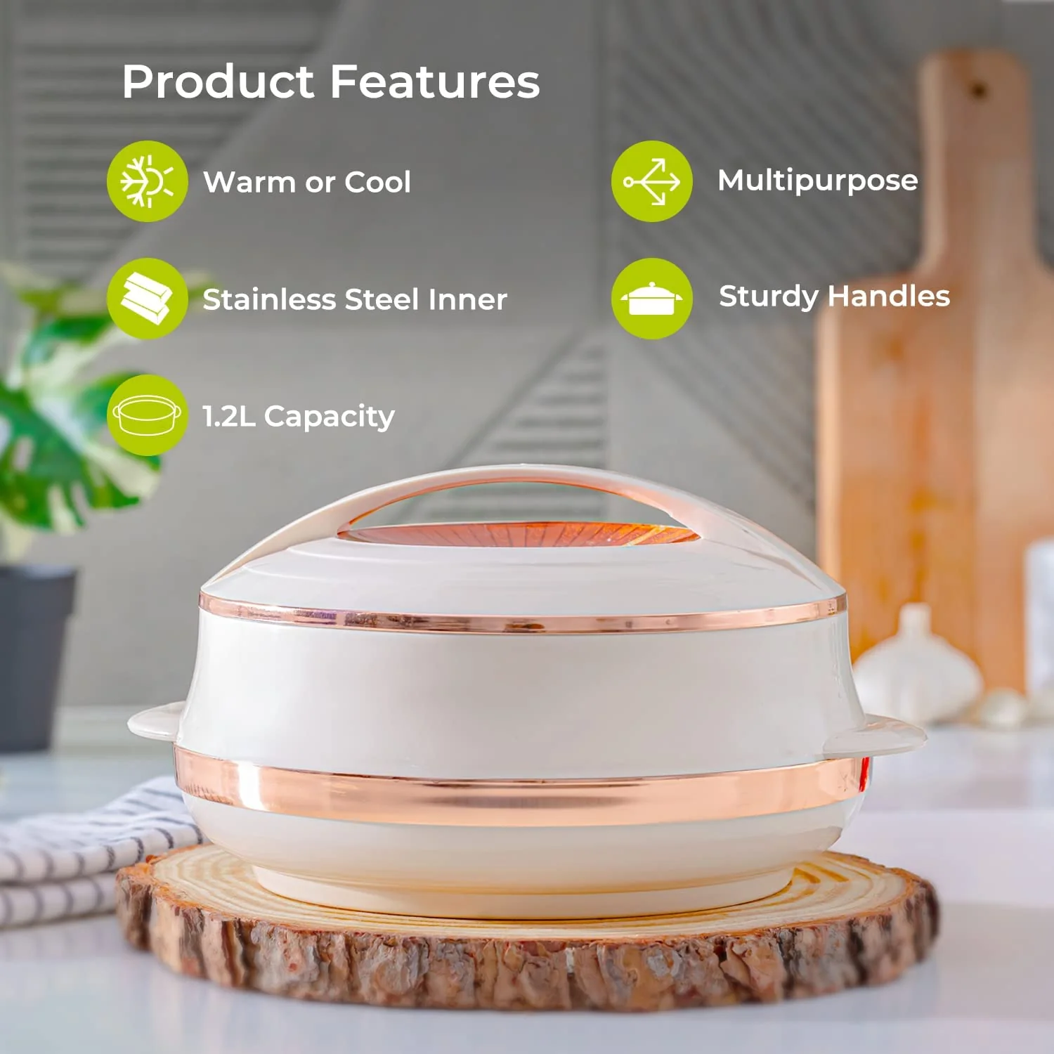 Beige Insulated Casserole Serving Dish 1.2L - Image 2