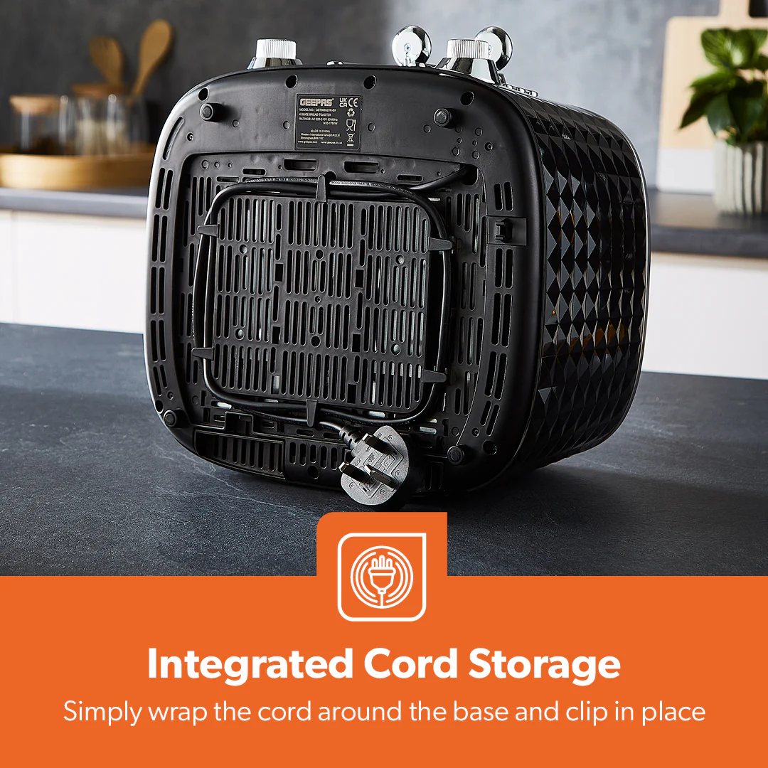 Black and Silver Honeycomb 4-Slice Bread Toaster 1750W - Image 8