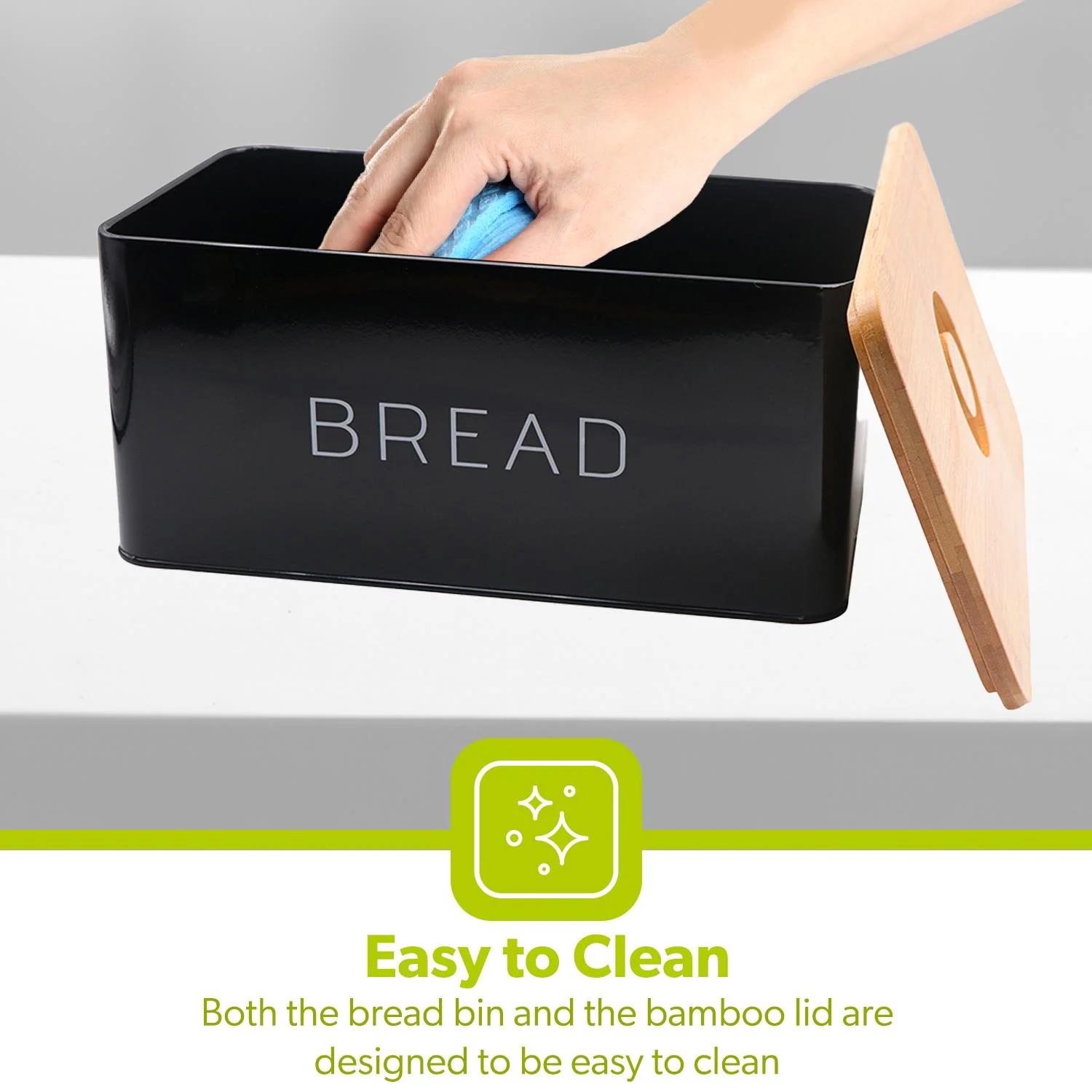 Black Metal Bread Bin With Wooden Chopping Board - Image 4