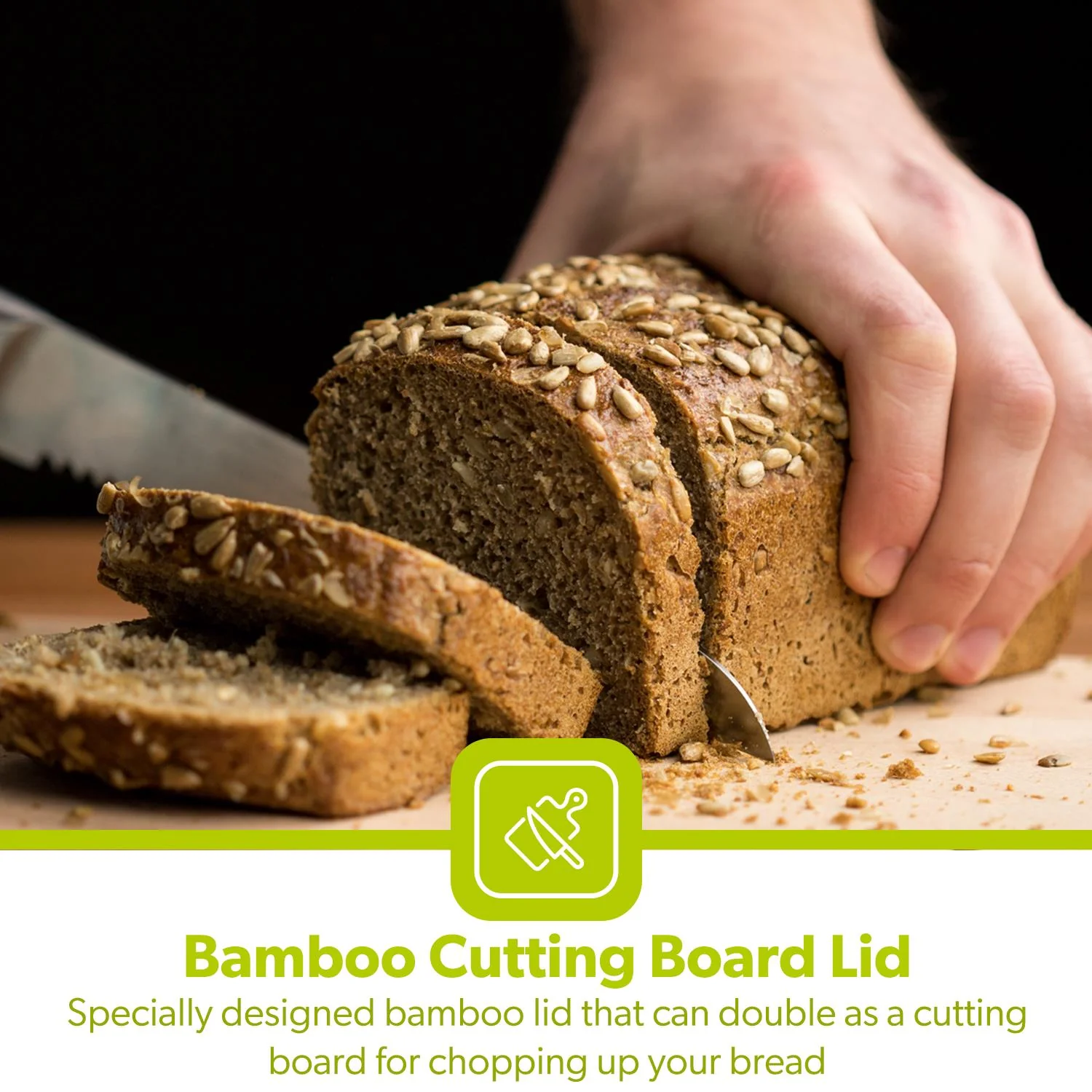 Black Metal Bread Bin With Wooden Chopping Board - Image 7