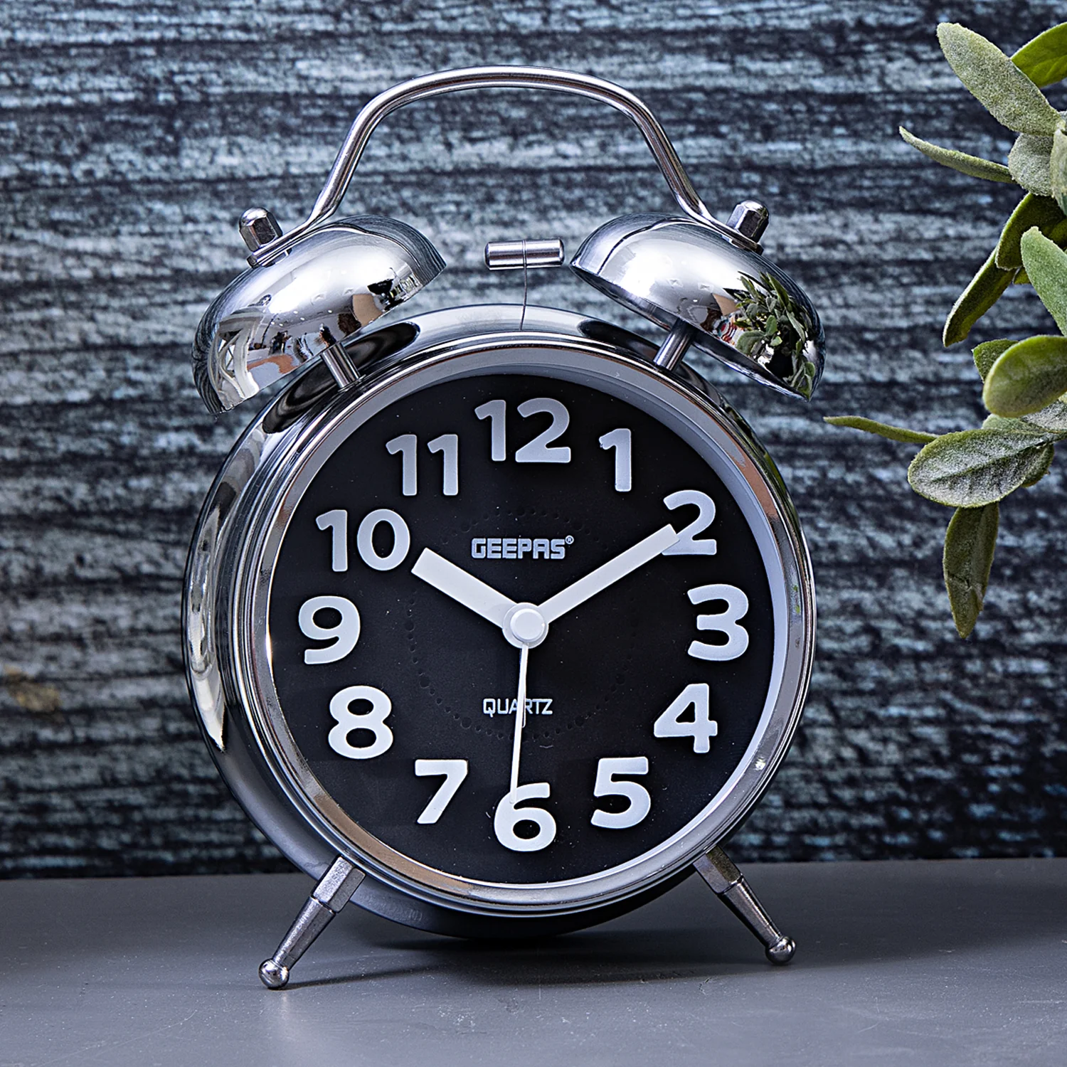 Black Retro Twin Bell Analog Alarm Clock, Classic Design With Night Light - Image 2