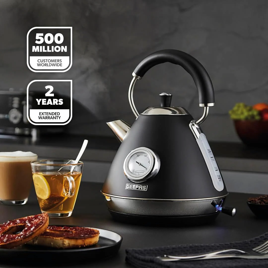 Black Retrovive Vintage Electric Pyramid Kettle & Toaster Set - Image 2