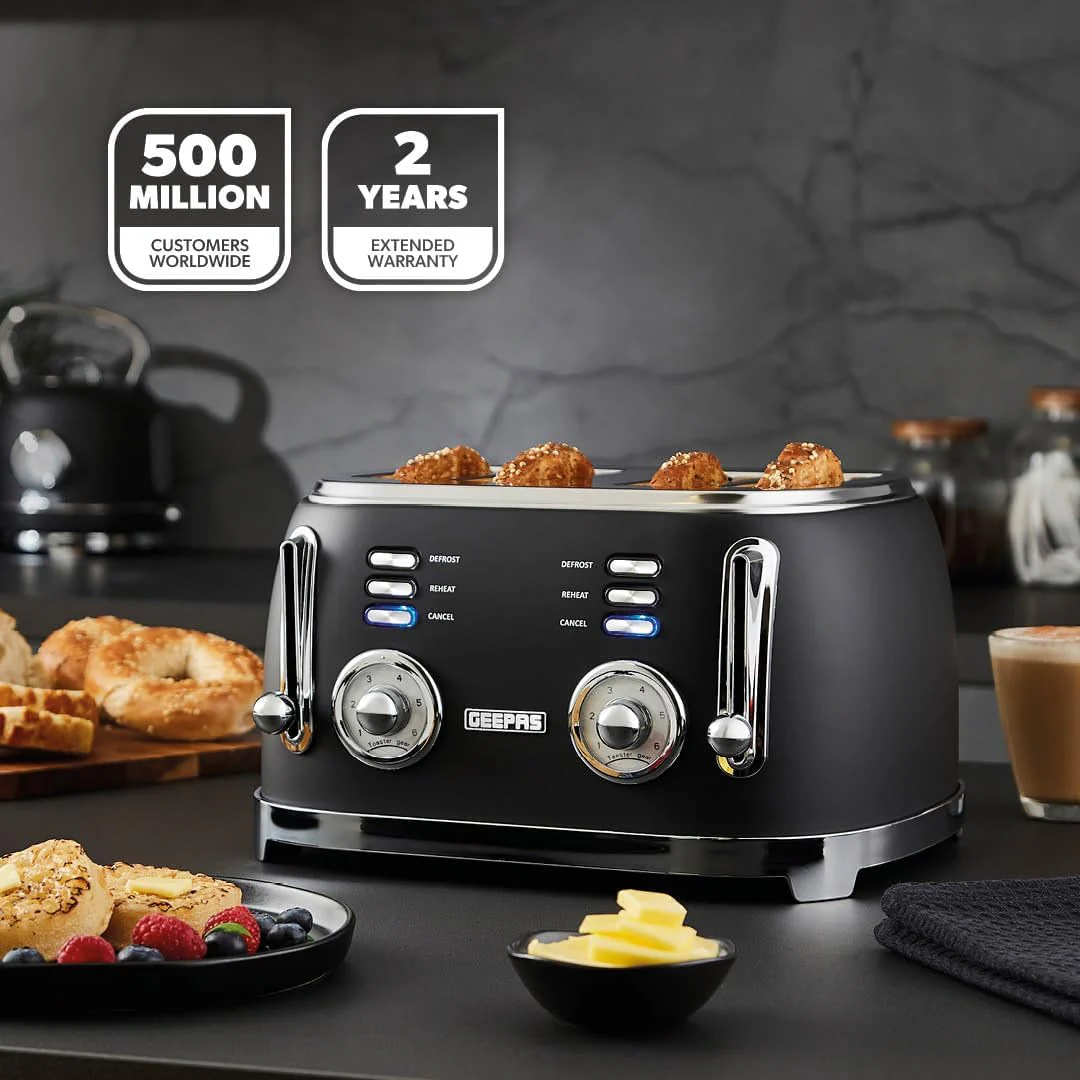 Black Retrovive Vintage Electric Pyramid Kettle & Toaster Set - Image 3
