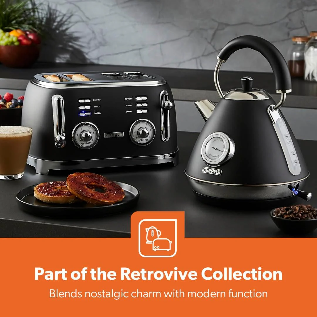 Black Retrovive Vintage Electric Pyramid Kettle & Toaster Set - Image 4