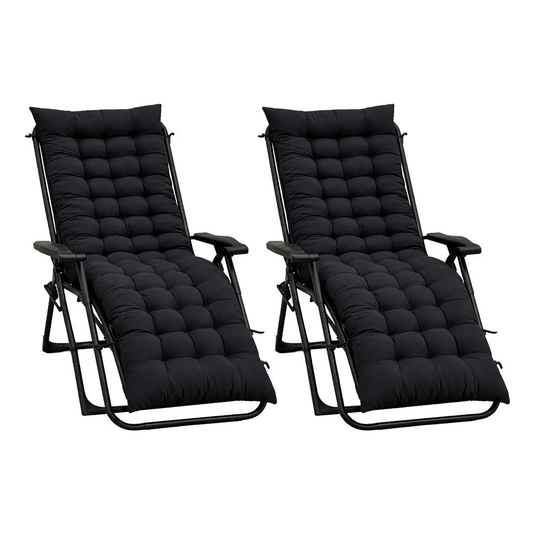Black Set Of 2 Sun Lounger Cushions For Recliner Lounger Chairs