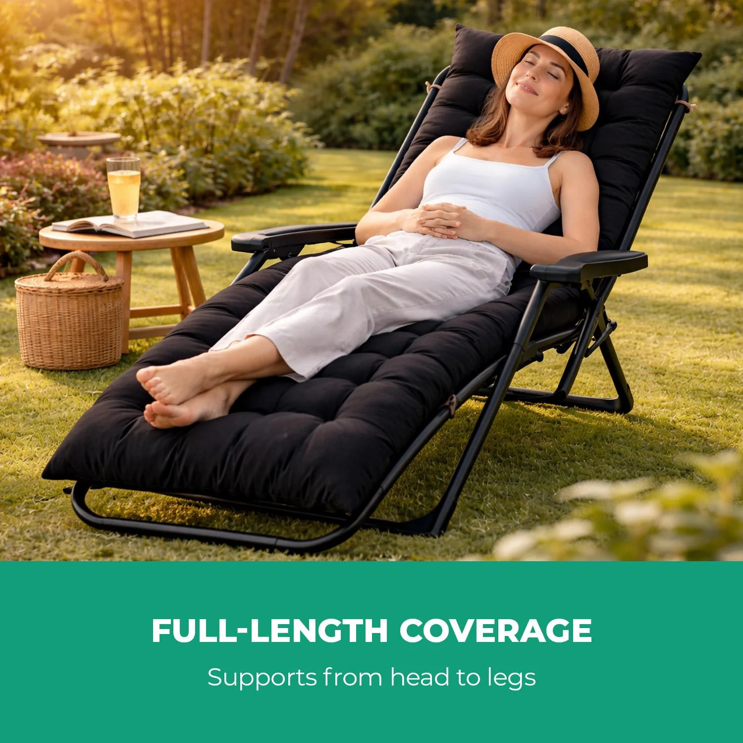 Black Set Of 2 Sun Lounger Cushions For Recliner Lounger Chairs - Image 2